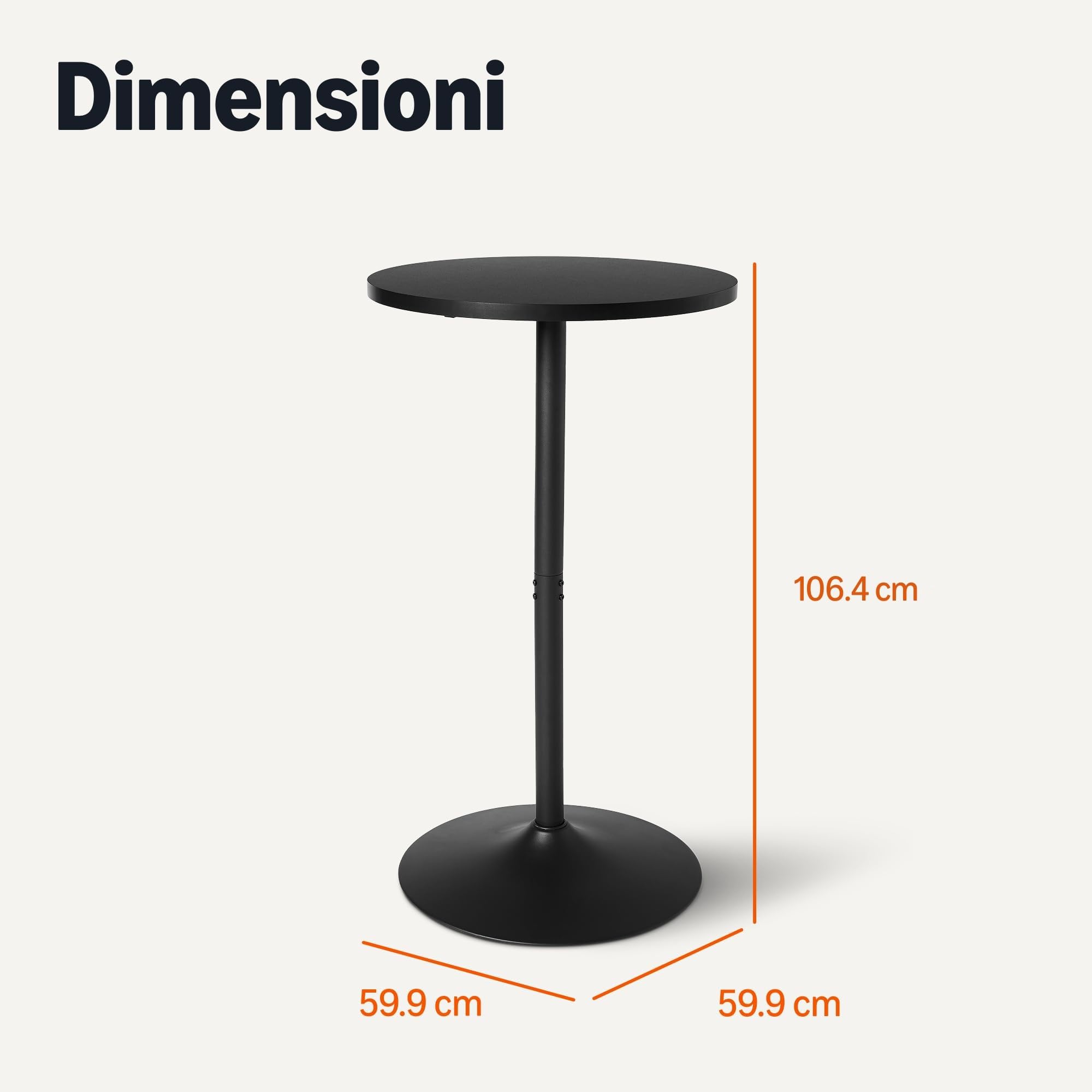 Amazon Basics tavolo bar rotondo nero 60 cm alto