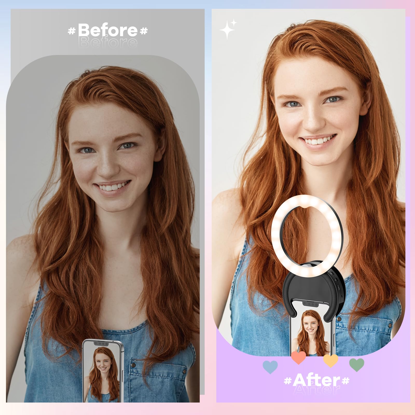 RealPlus Ring Light Ruotabile Luce Selfie Nero 40 LED Ricaricabile