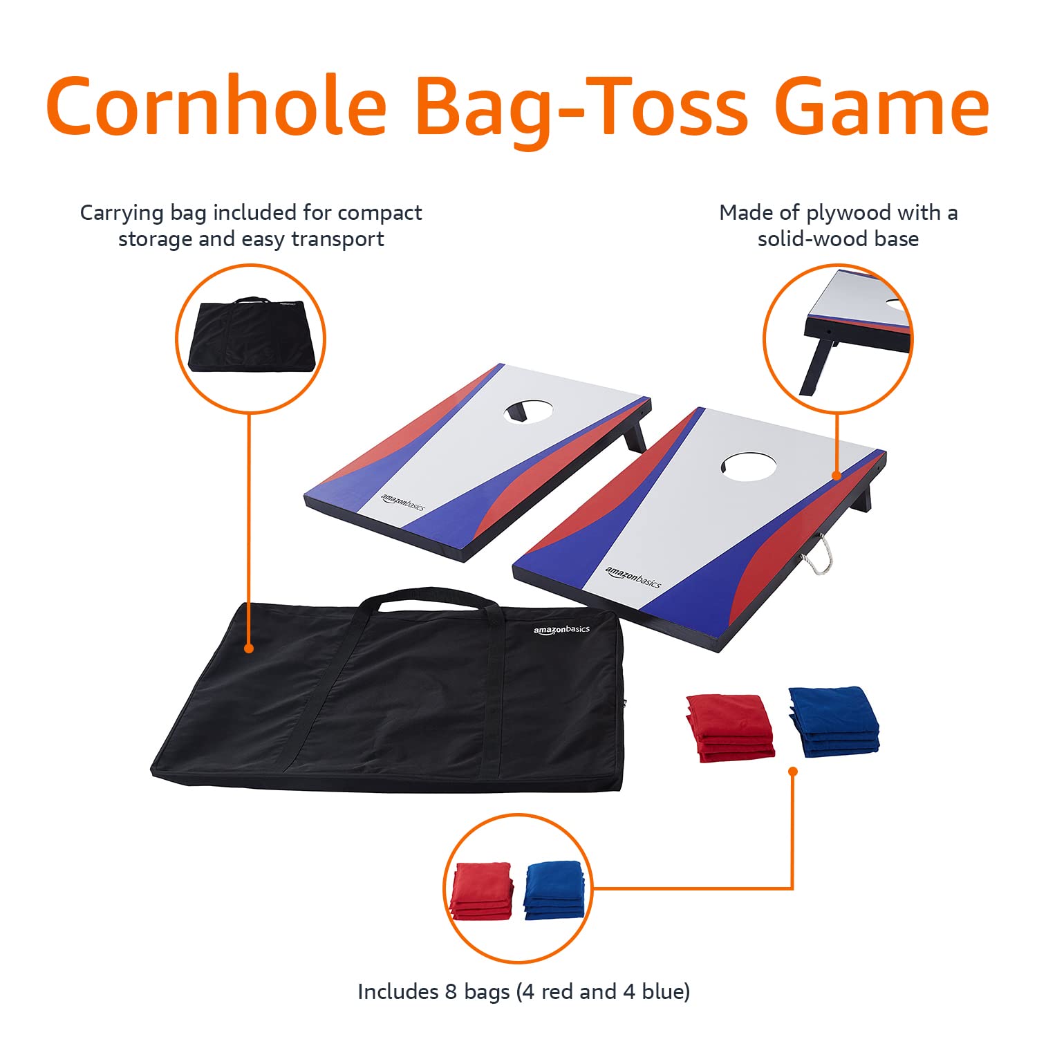 AmazonBasics Set Cornhole Portatile in Legno 8 Sacchetti