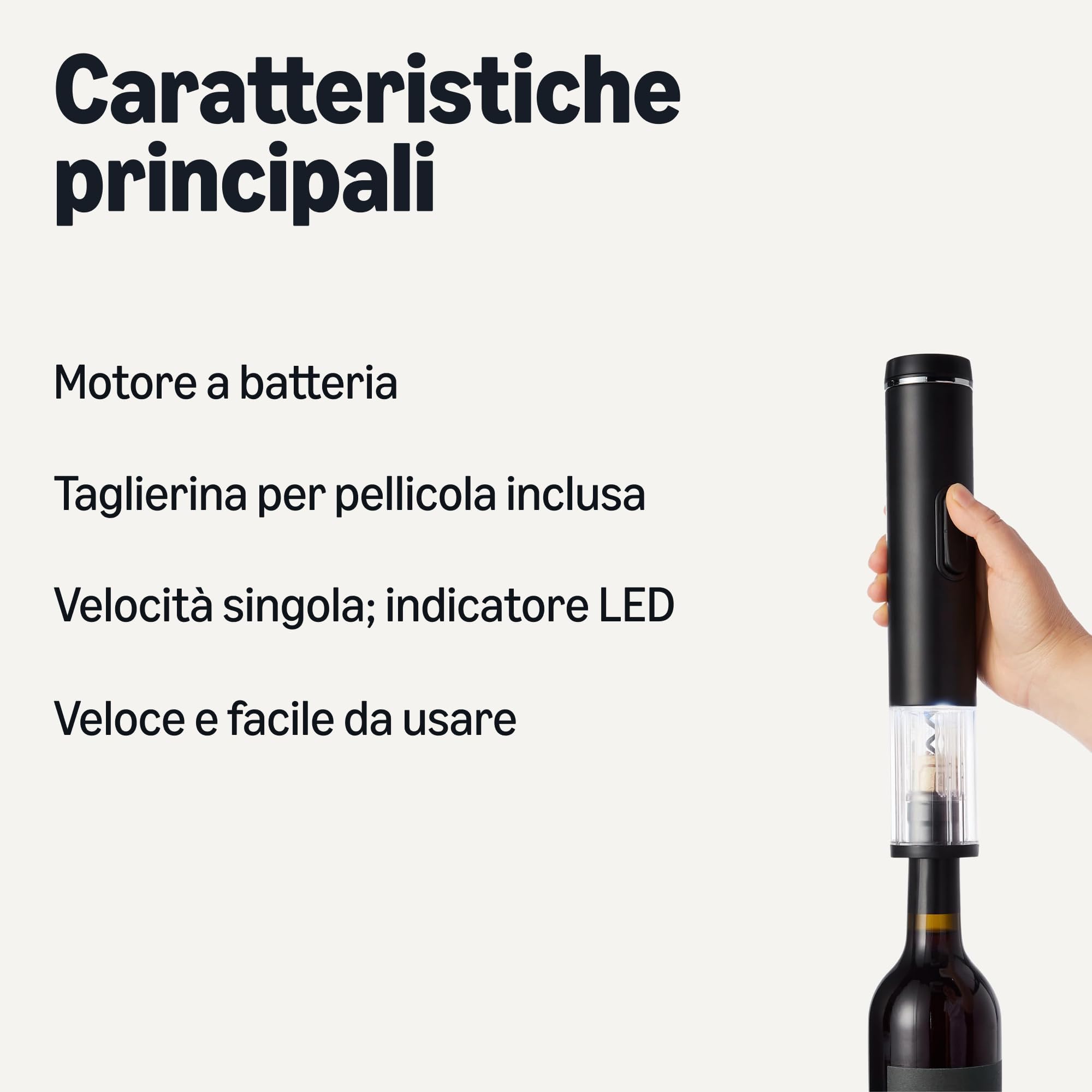 Amazon Basics Apribottiglie Elettrico Nero a Batteria Acciaio
