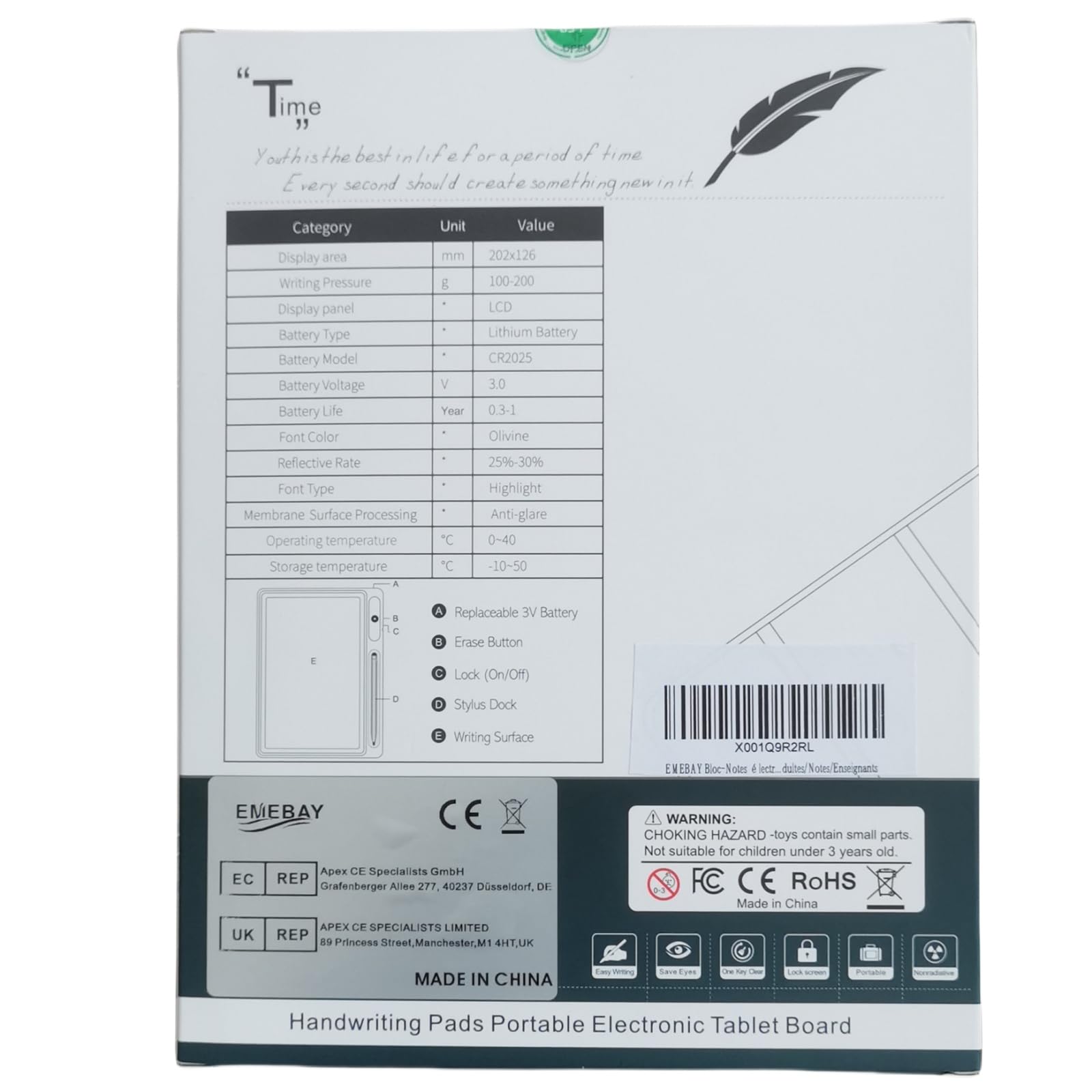 EMEBAY Tablet Disegno LCD 10,1 Pollici Nero con Custodia