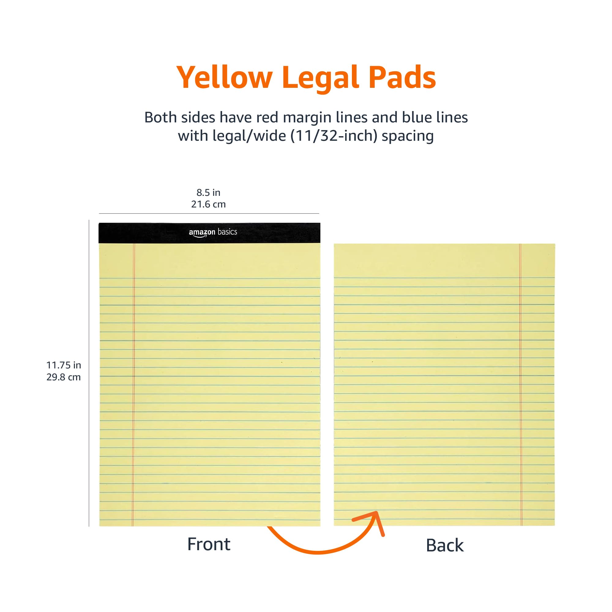 Amazon Basics Ruled blocco notes 21,6x29,8 giallo 12 pezzi