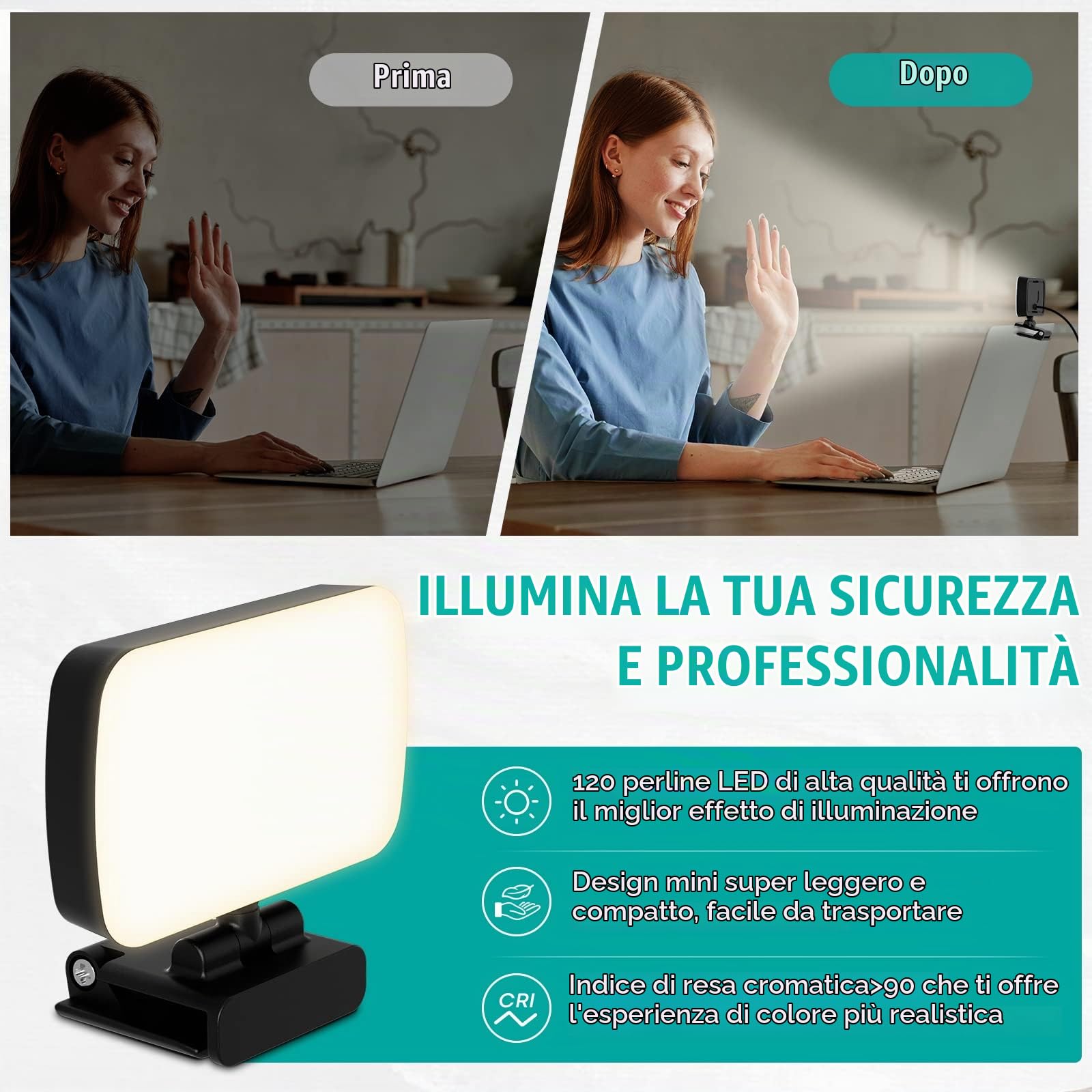 RealPlus Luce Videoconferenza LED USB Clip 3000-6500K Dimmerabile