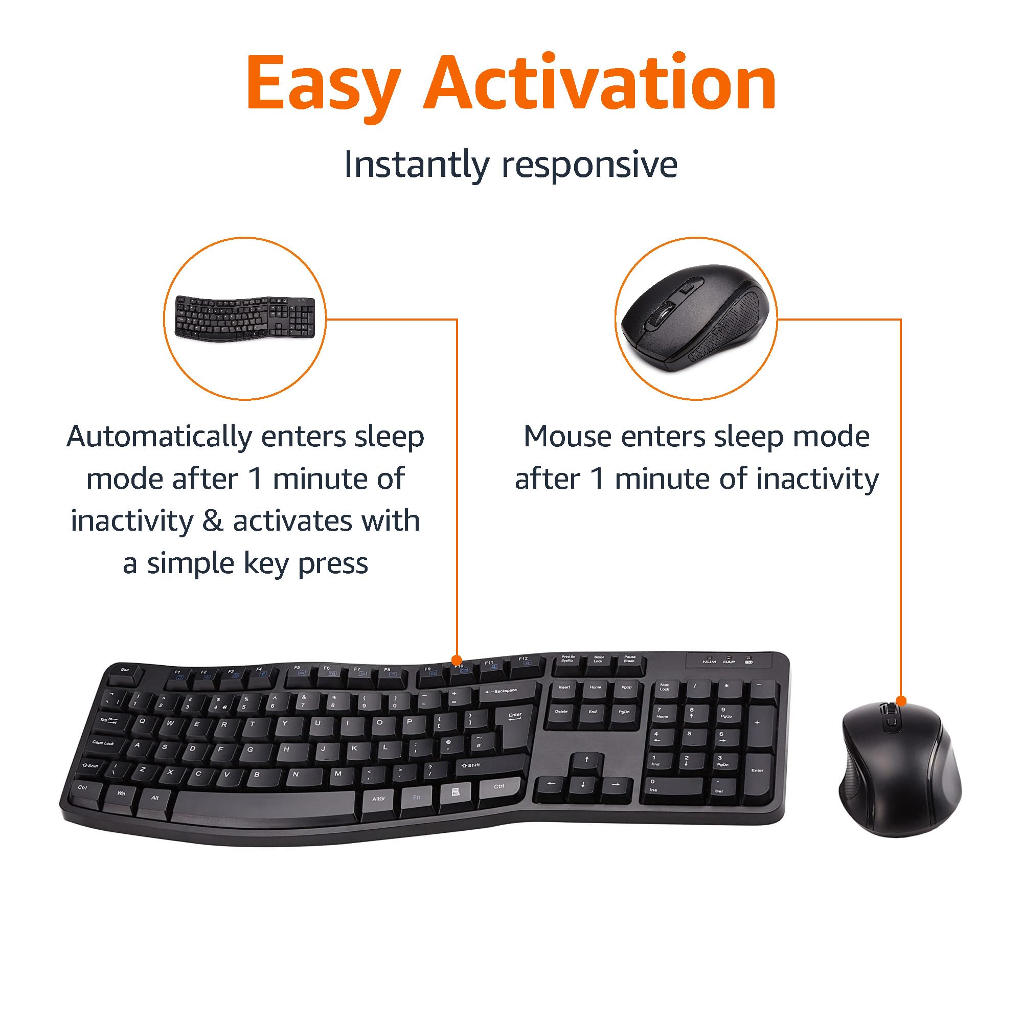 AmazonBasics Combo Tastiera Ergonomica Wireless Mouse Nero UK