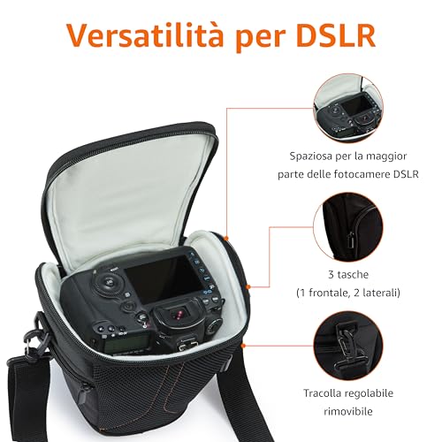 Amazon Basics Borsa Fotocamera SLR Fondina Nera Impermeabile