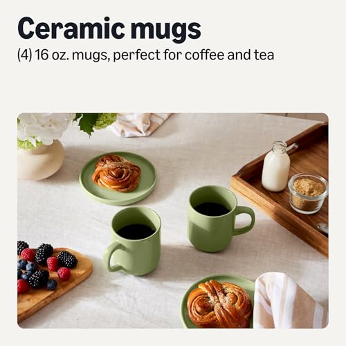 AmazonBasics Tazze Mug Gres 473ml Verde Oliva Set 4 Pezzi