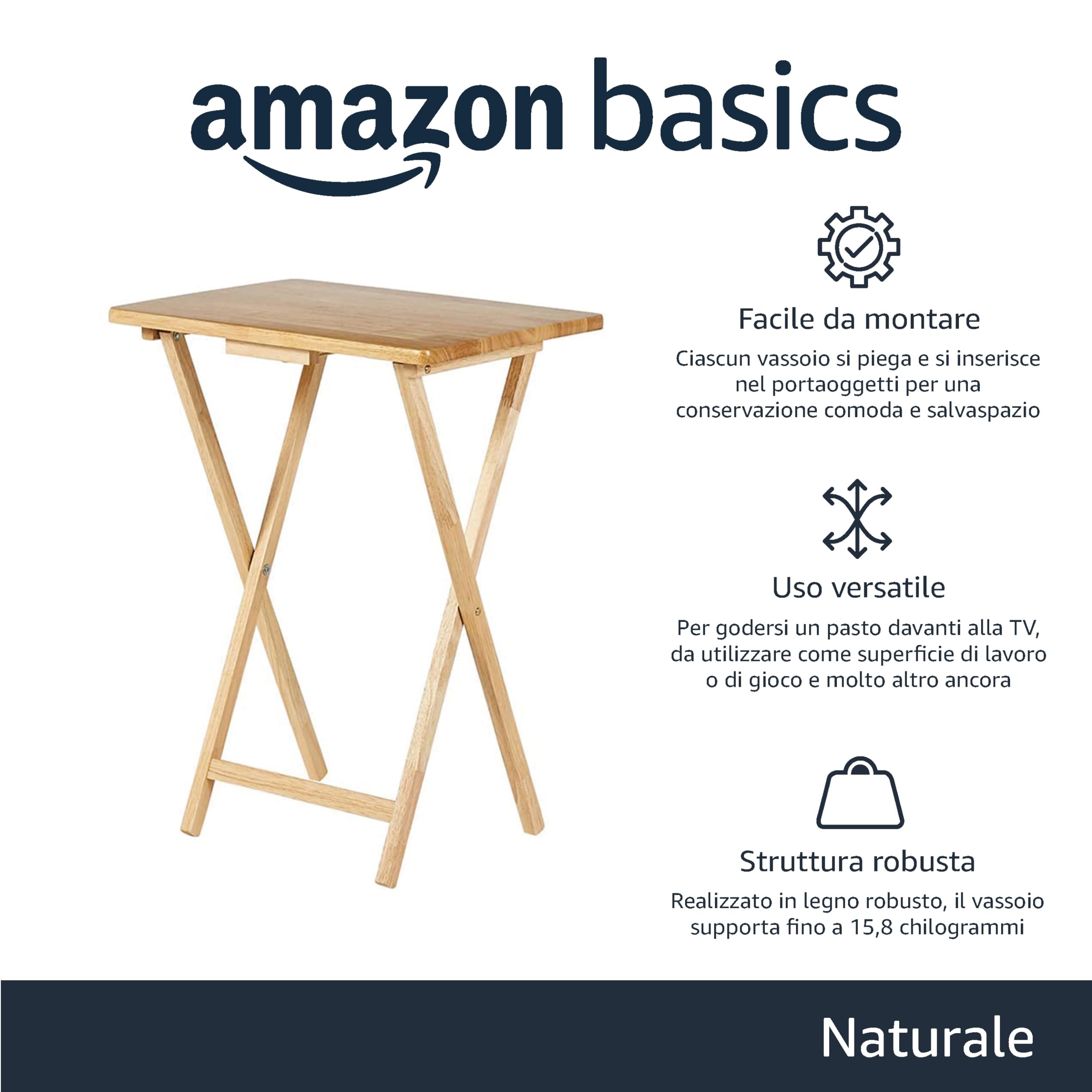 Amazon Basics Tavolini Pieghevoli Legno Set 4 pezzi naturale