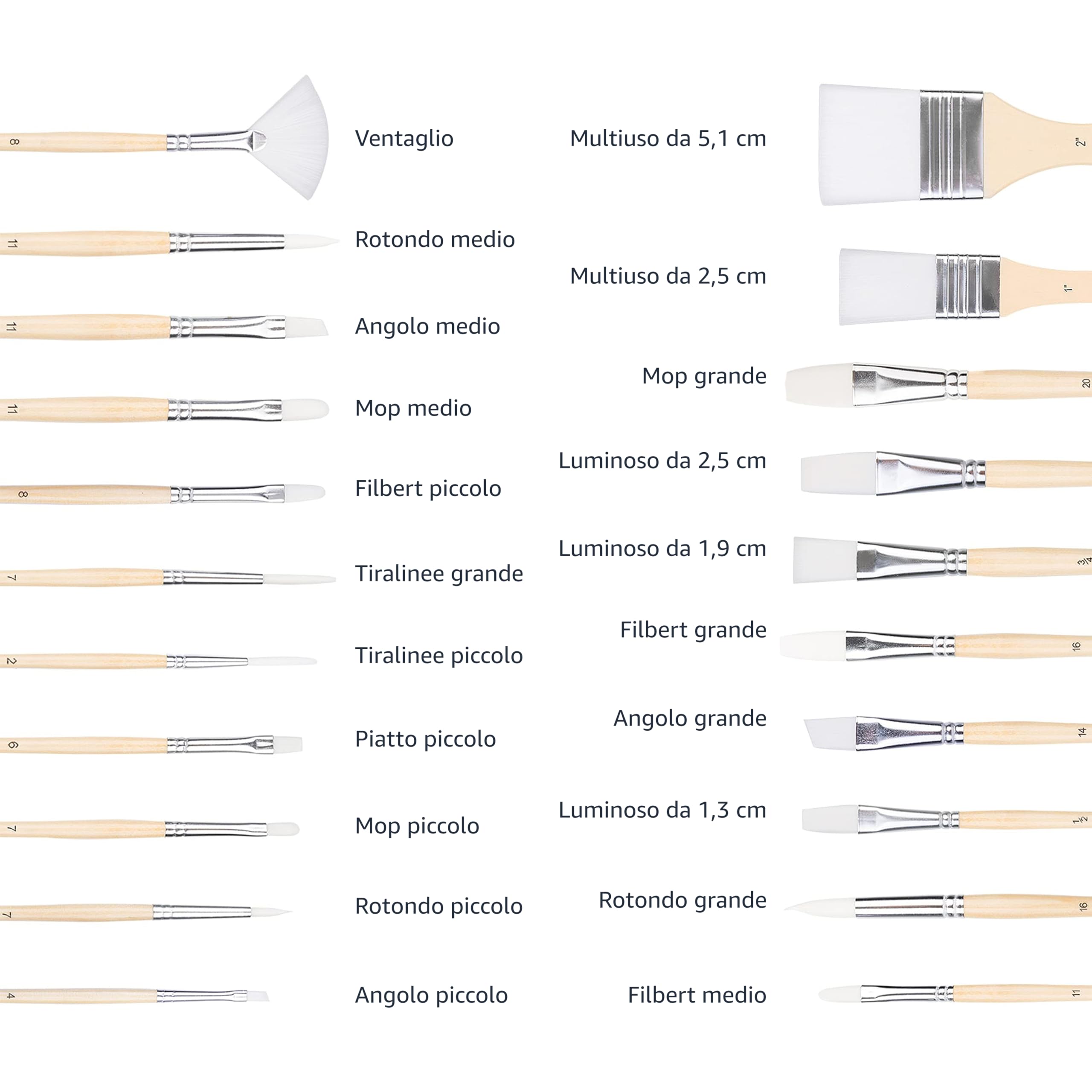 Amazon Basics Set 24 Pennelli Pittura Legno per Artisti