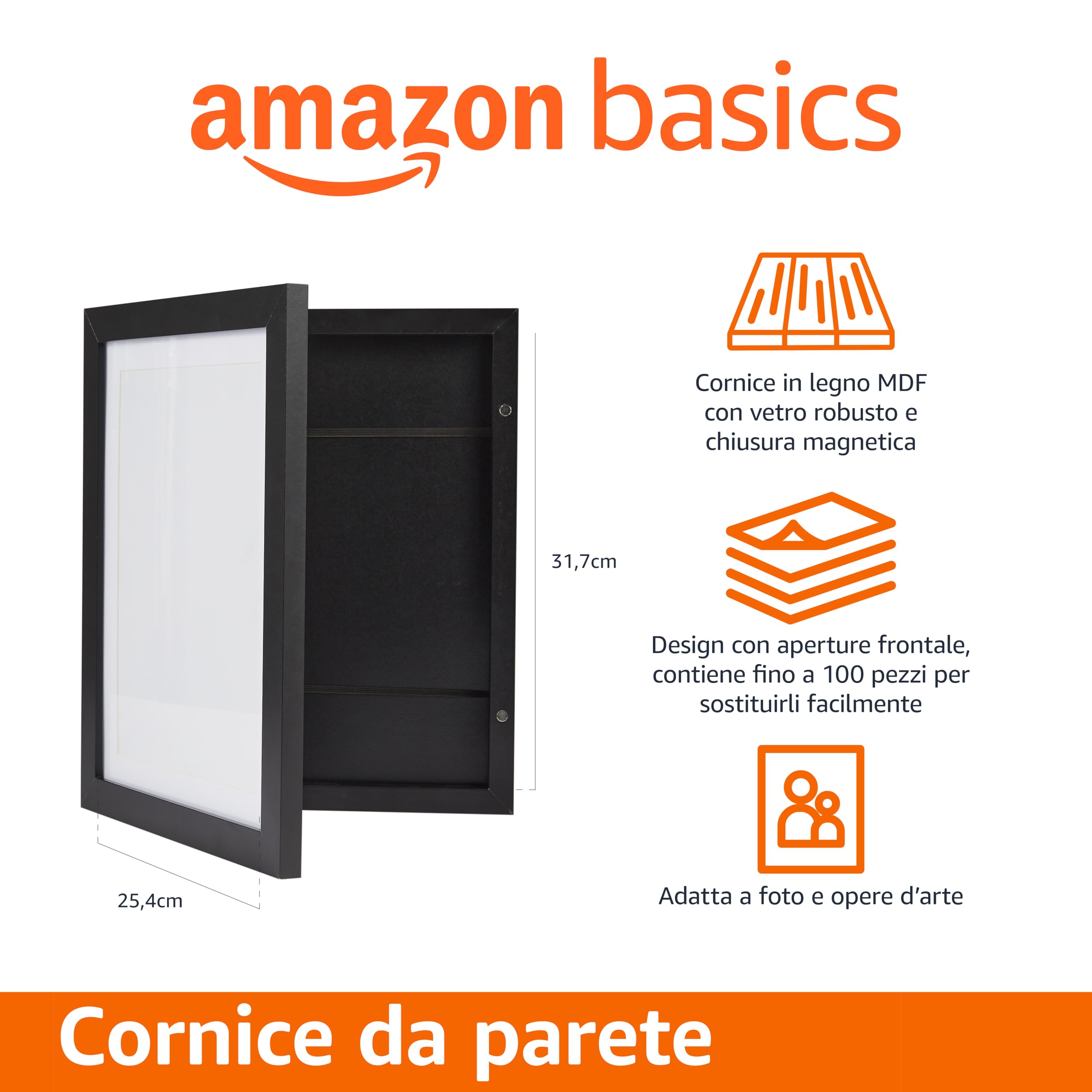 AmazonBasics Cornice in Legno Nera 25,4x31,7 cm con Passepartout