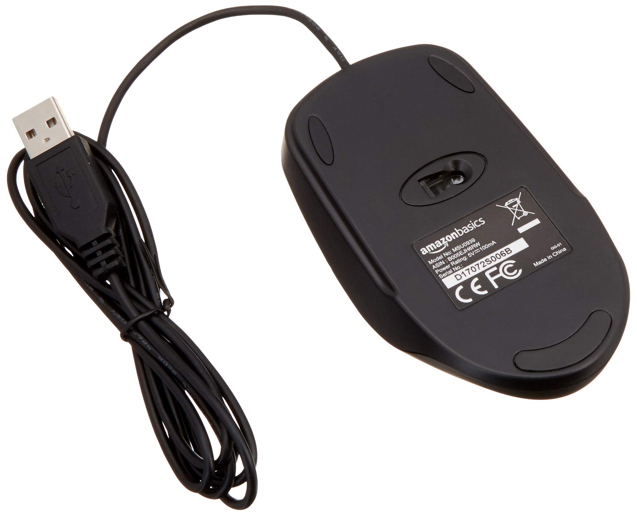 AmazonBasics Mouse Ottico USB Nero Confezione da 1 1000 dpi