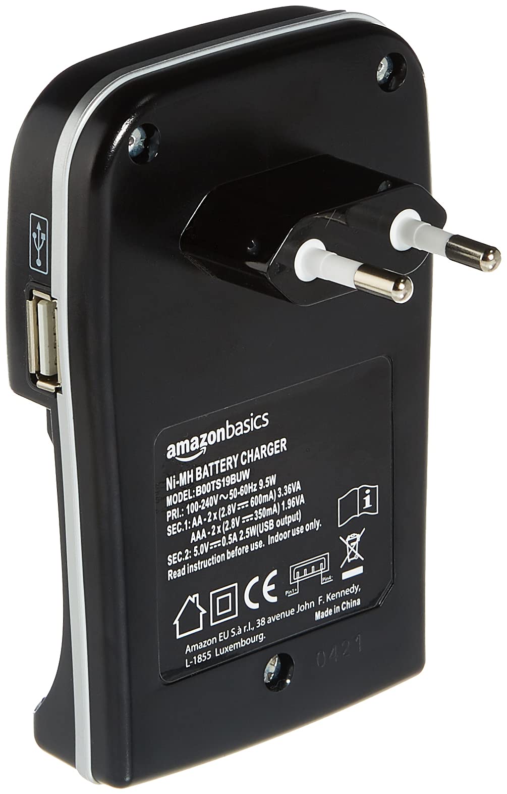 AmazonBasics Caricabatterie USB Ni-MH AA AAA nero