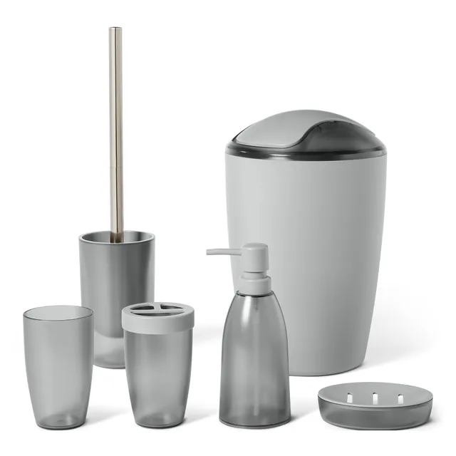AmazonBasics Set Accessori Bagno 6 Pezzi Grigio Plastica