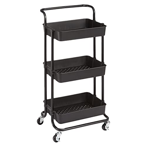 Amazon Basics Carrello 3 Ripiani Nero con Ruote