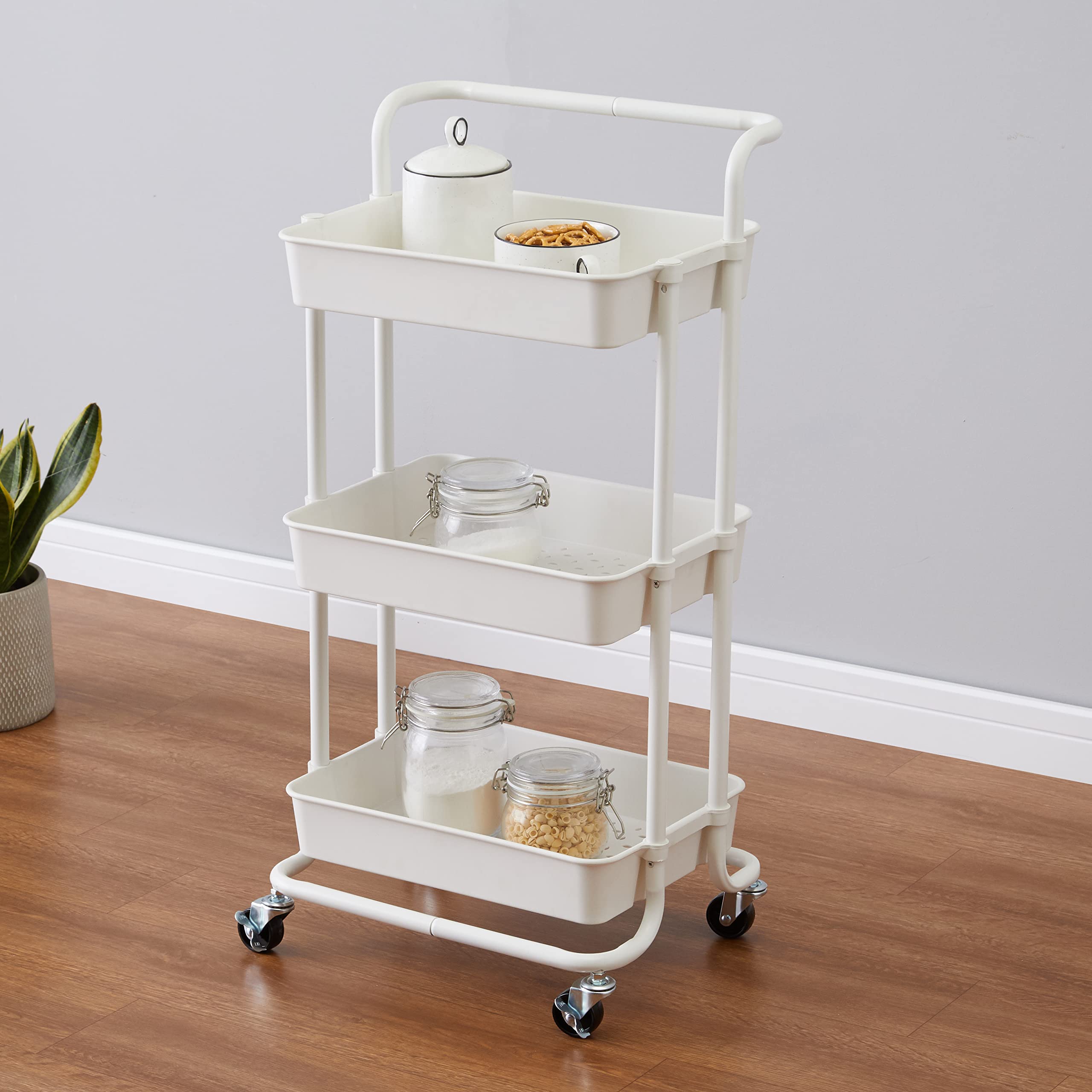 Amazon Basics Carrello 3 Ripiani Bianco con Ruote