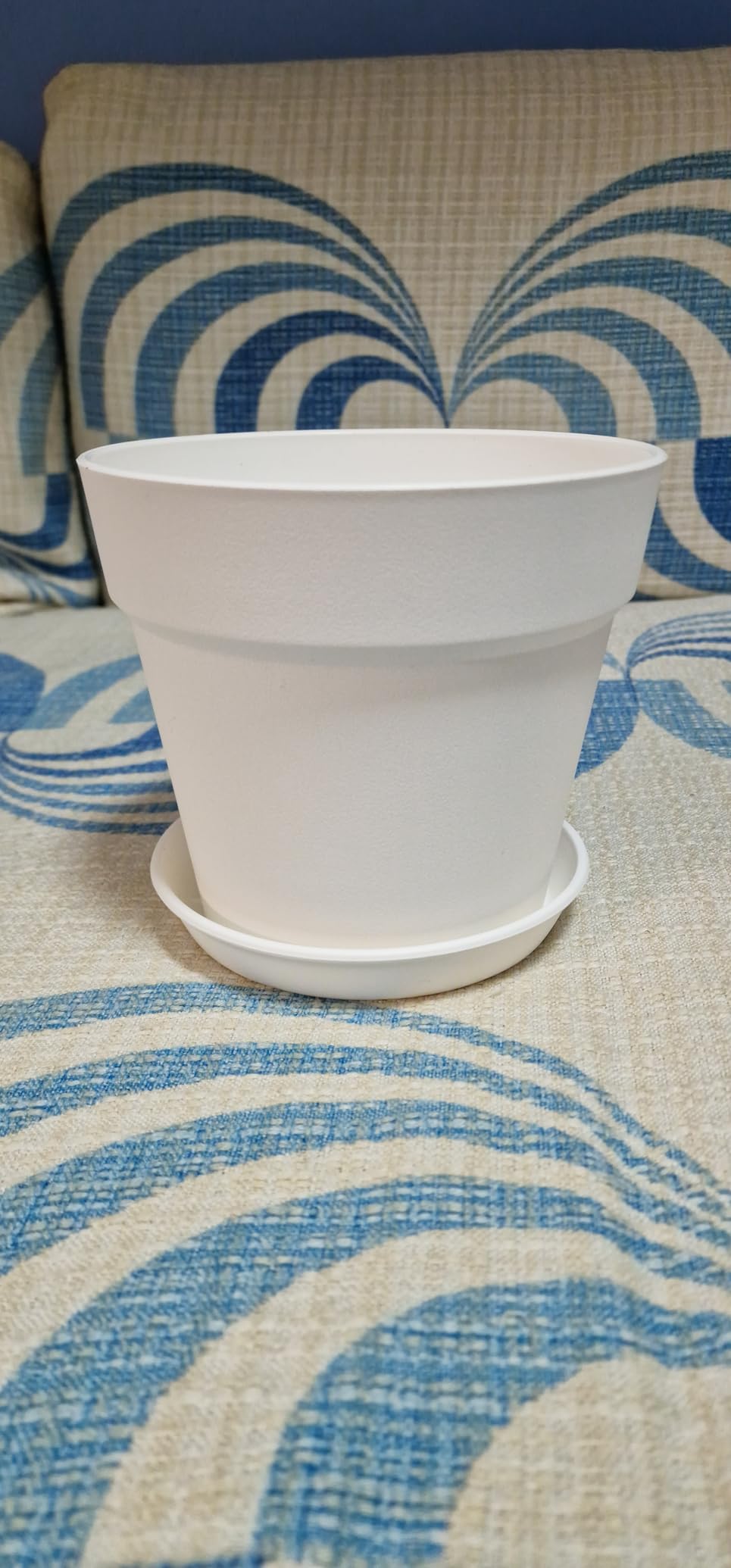 Amazon Basics Vaso per Piante Bianco 14 cm con Sottovaso