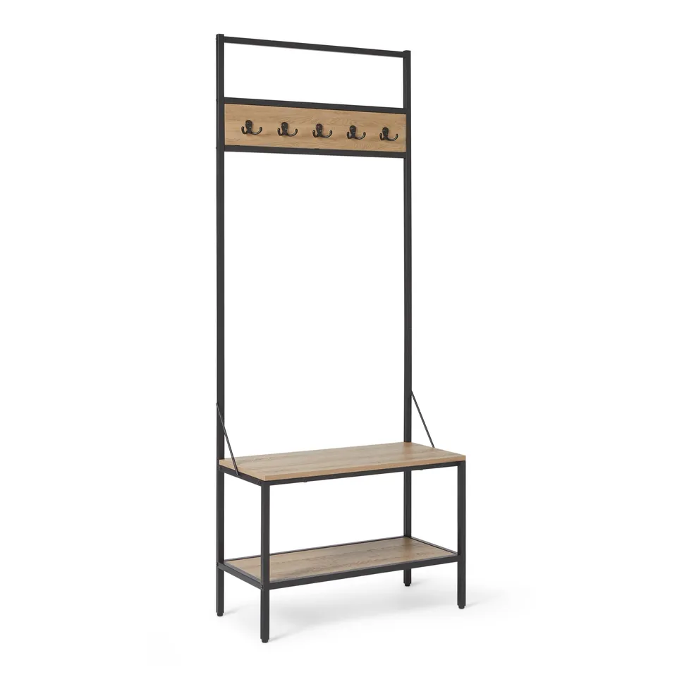 Amazon Basics panca da ingresso con appendiabiti quercia 72 cm