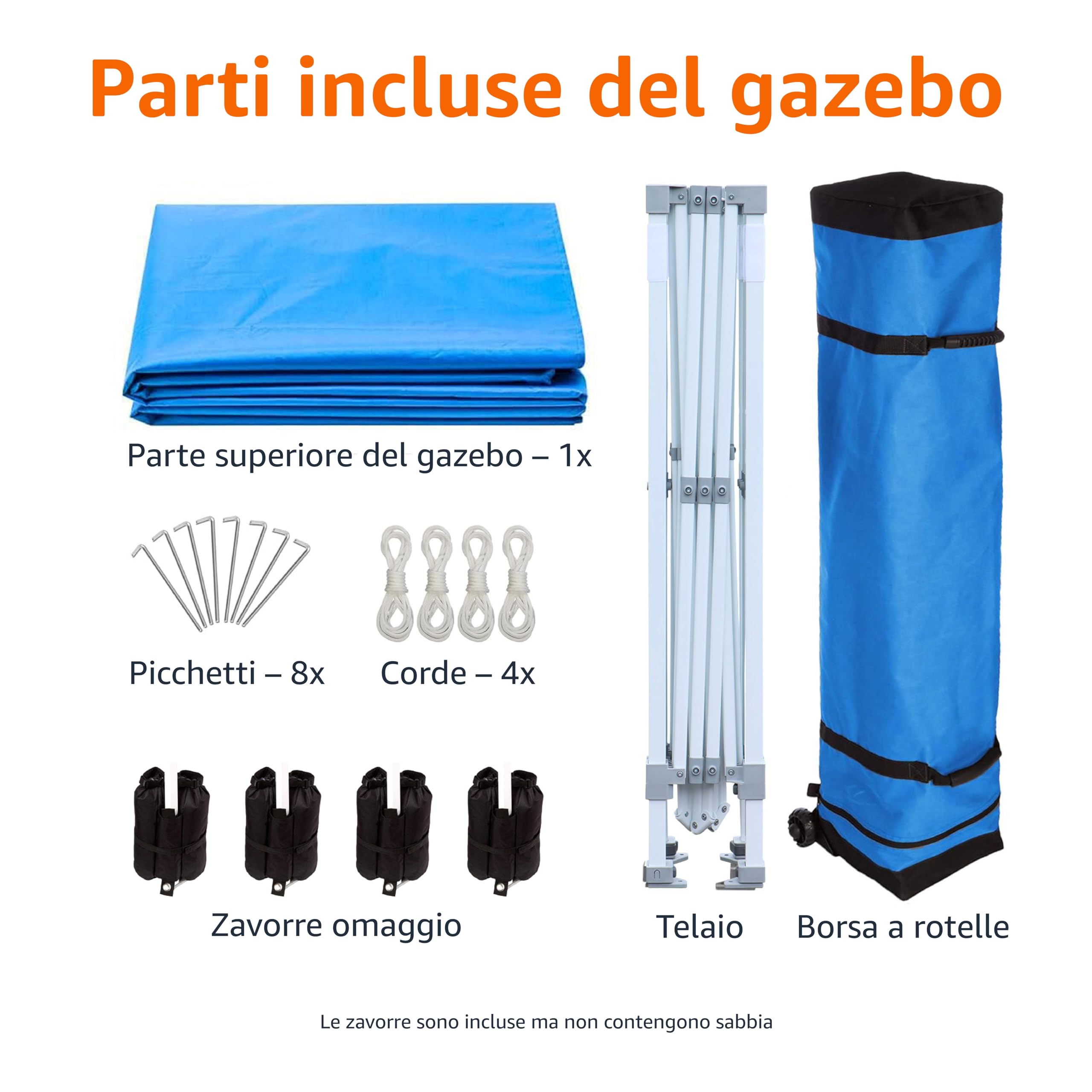 Amazon Basics Gazebo Pieghevole 3x3 m Blu con Ruote