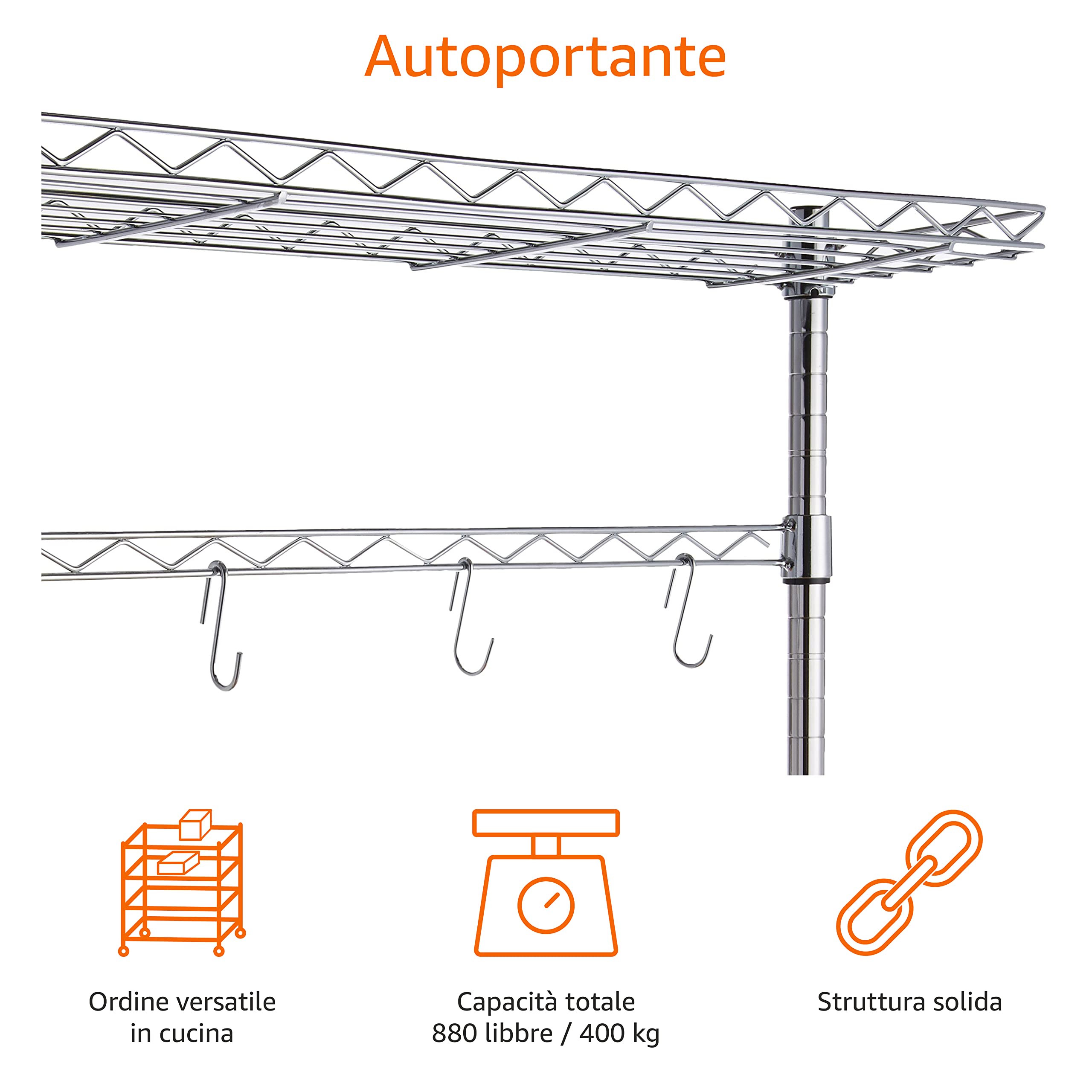 AmazonBasics Scaffale 3 Ripiani Legno Cromato 91x161 cm