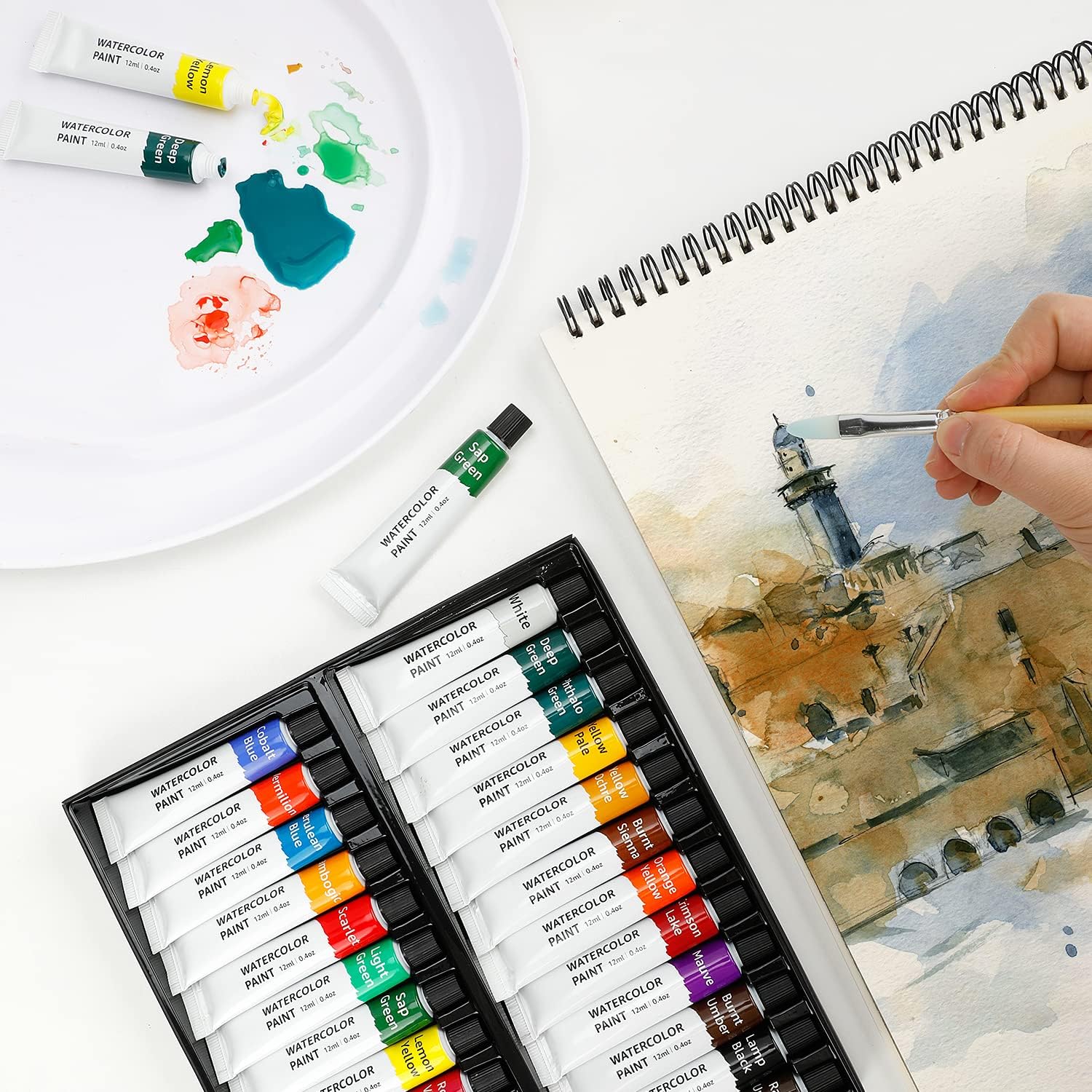 AmazonBasics Acquerelli 24 Tubetti 12 ml Colori Assortiti