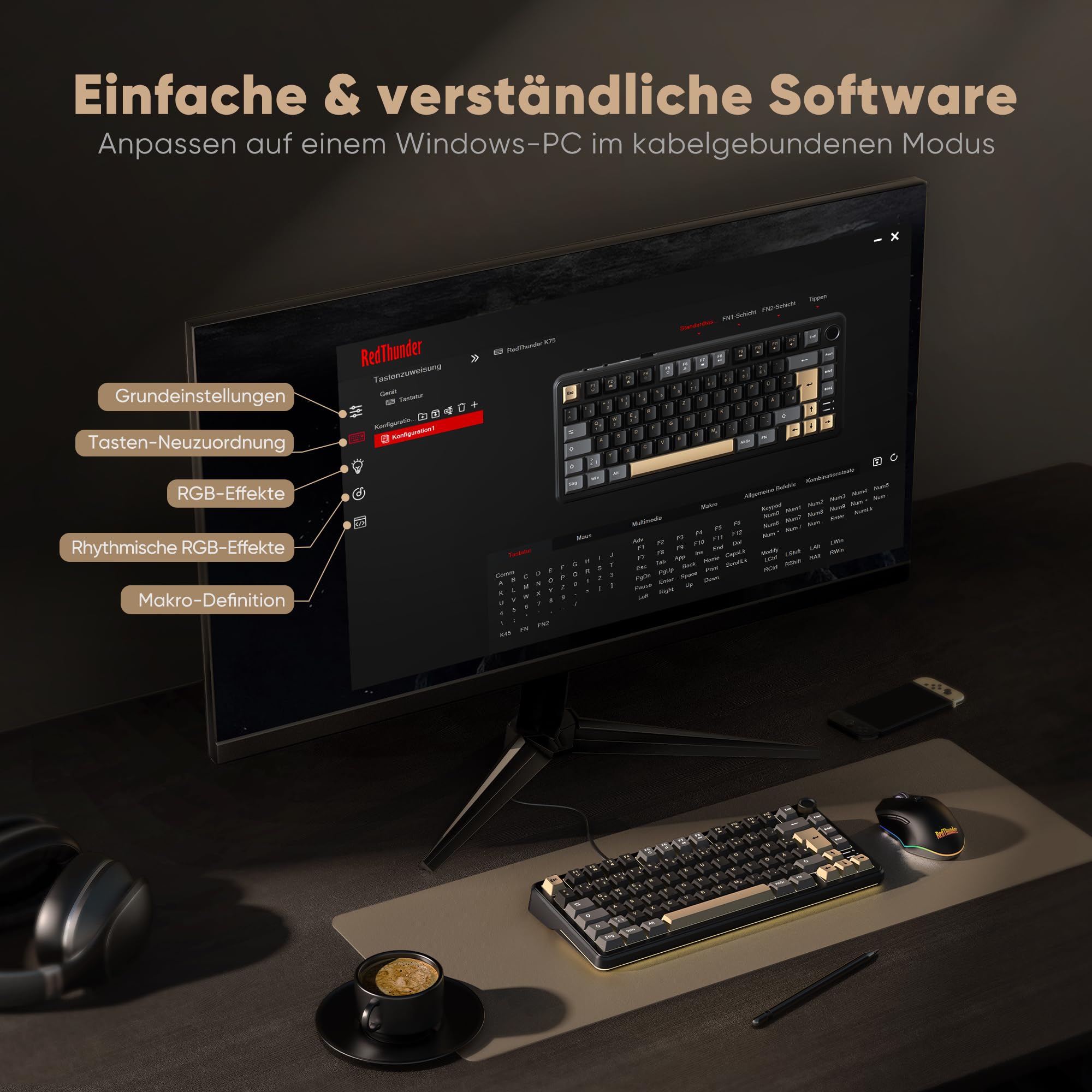 RedThunder K75 Tastiera Meccanica Gaming Wireless RGB DE