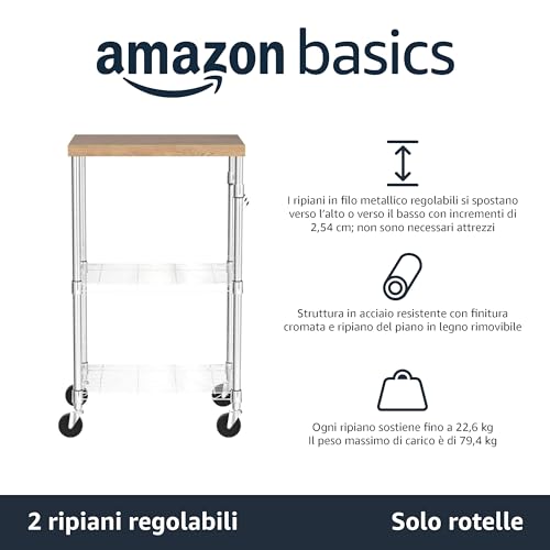 AmazonBasics scaffale cucina 3 ripiani ruote 53 x 38 x 92 cm