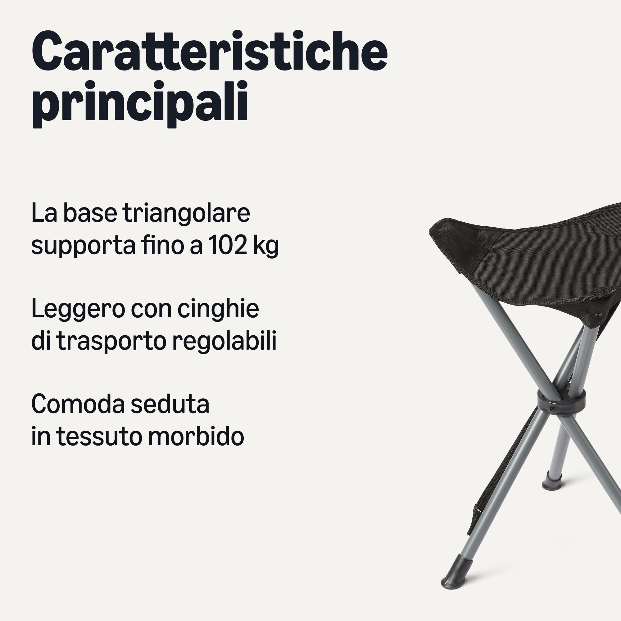 Amazon Basics sgabello campeggio pieghevole nero 102 kg