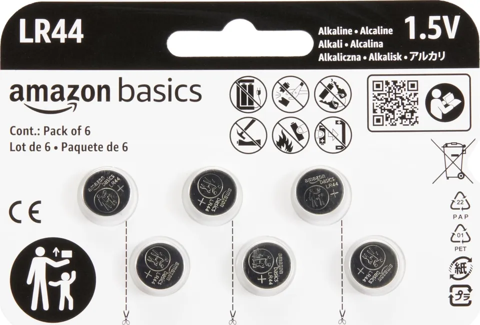 Amazon Basics Batterie Bottone LR44 6 Pezzi Lunga Durata