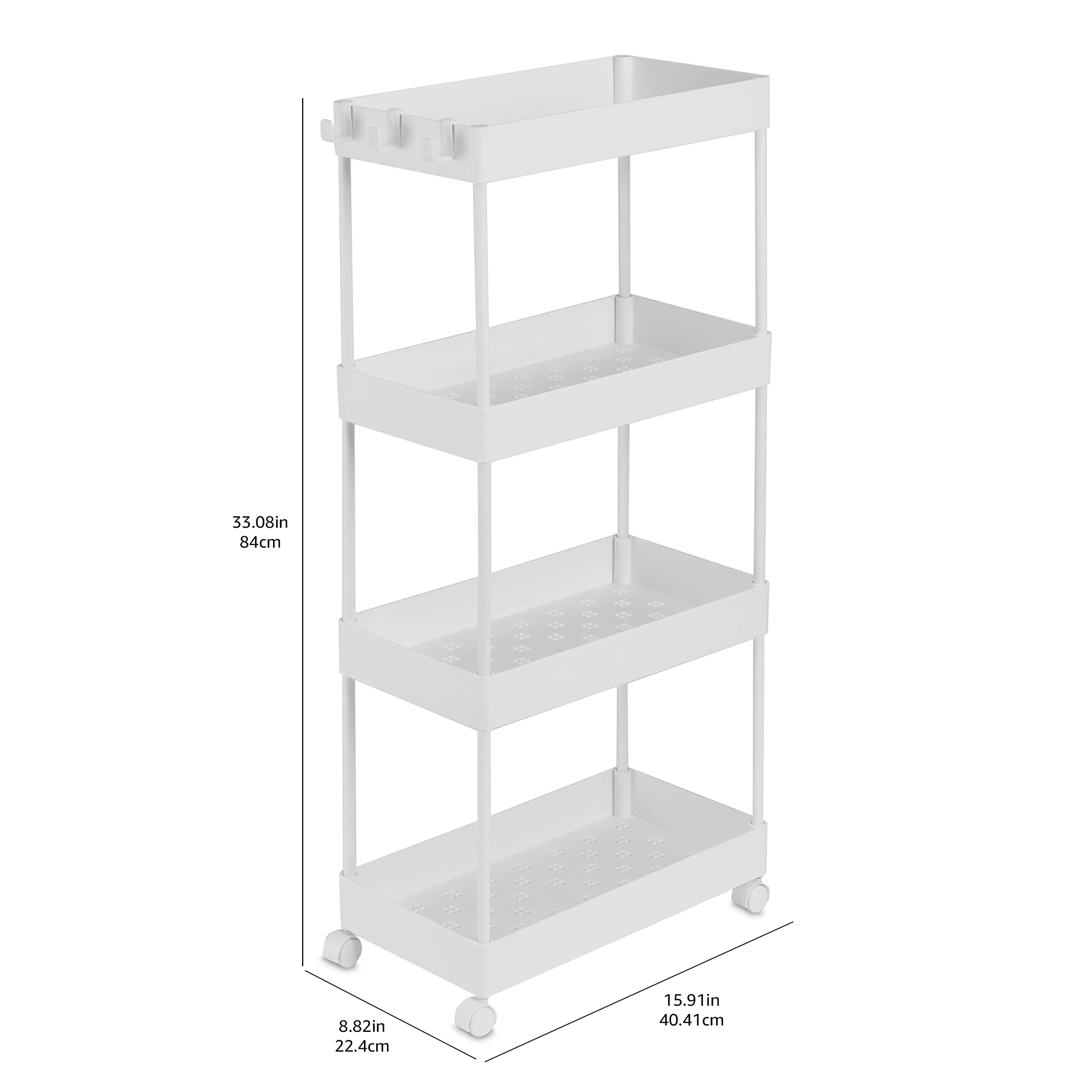 Amazon Basics Carrello Cucina 4 Ripiani Bianco con Ruote 40x22x86