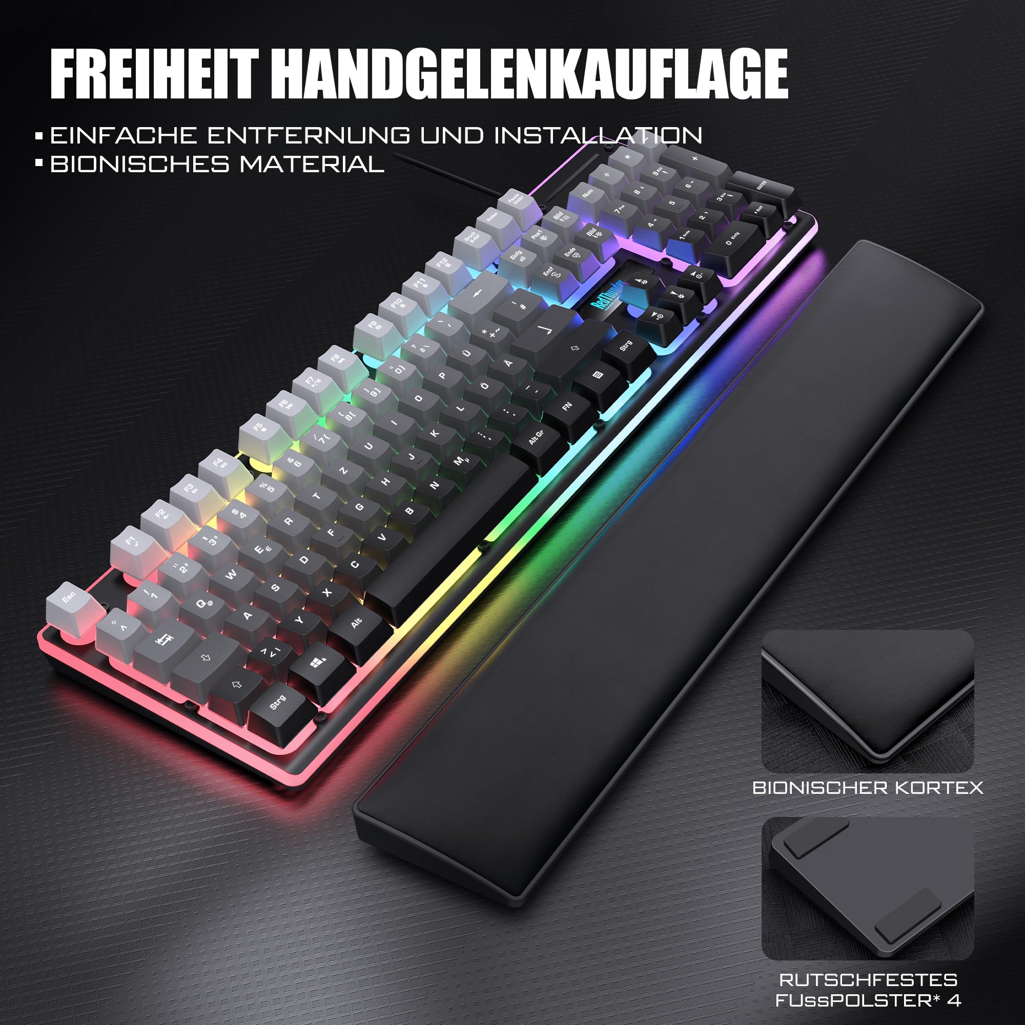 RedThunder K10 kit tastiera e mouse gaming grigio gradiente ergonomico
