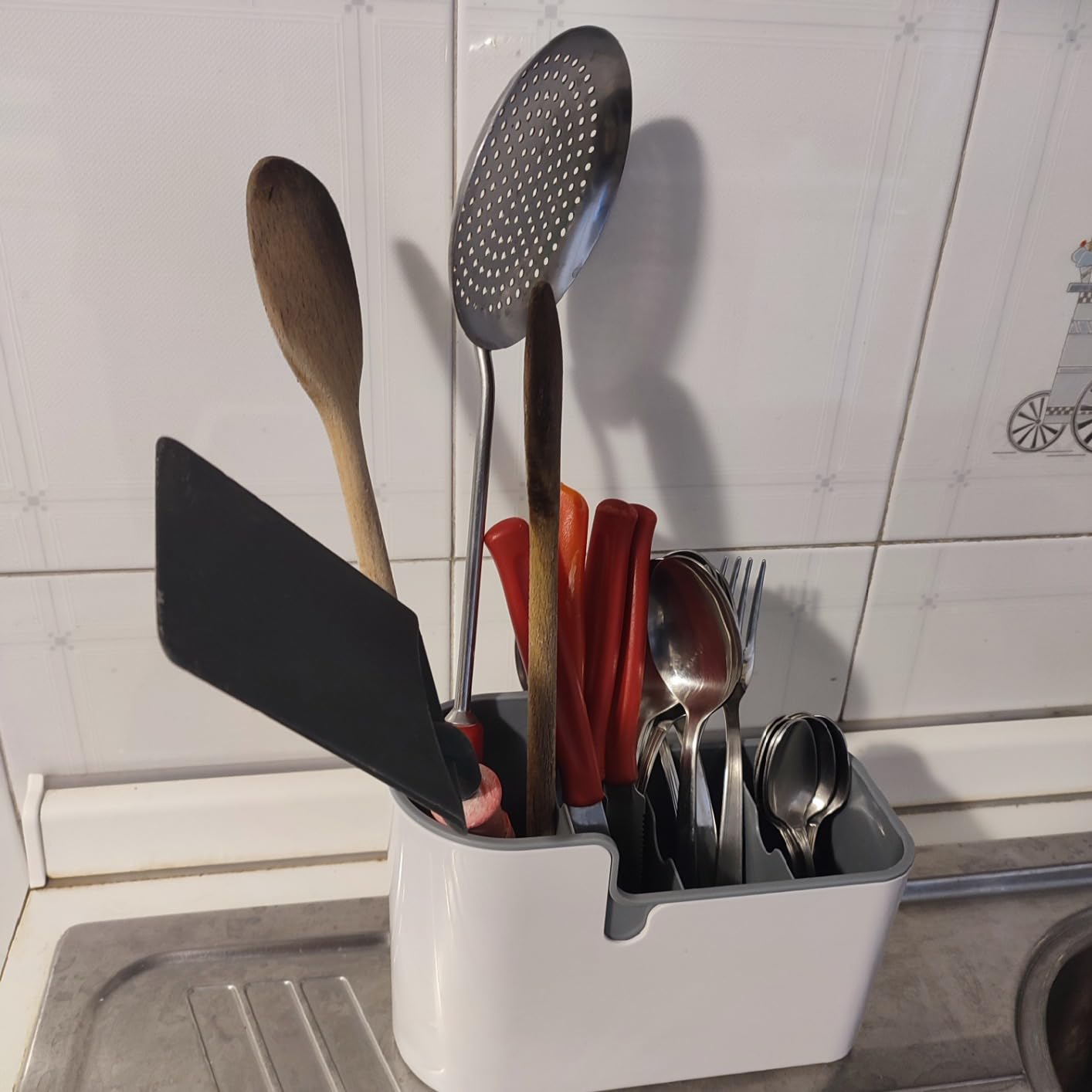AmazonBasics organizer utensili grigio bancone e parete