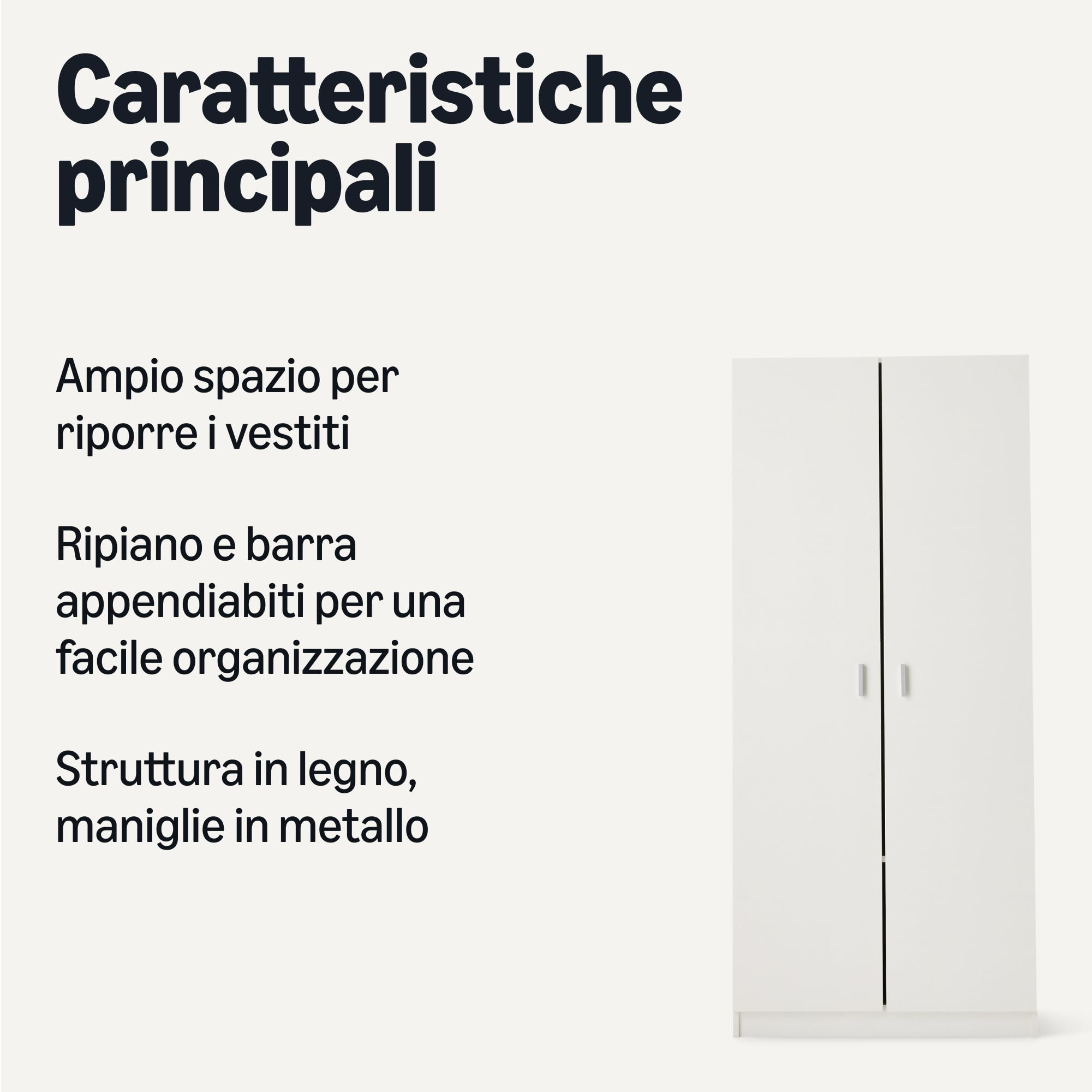 AmazonBasics Guardaroba Legno 2 Ante Bianco 80x180 cm