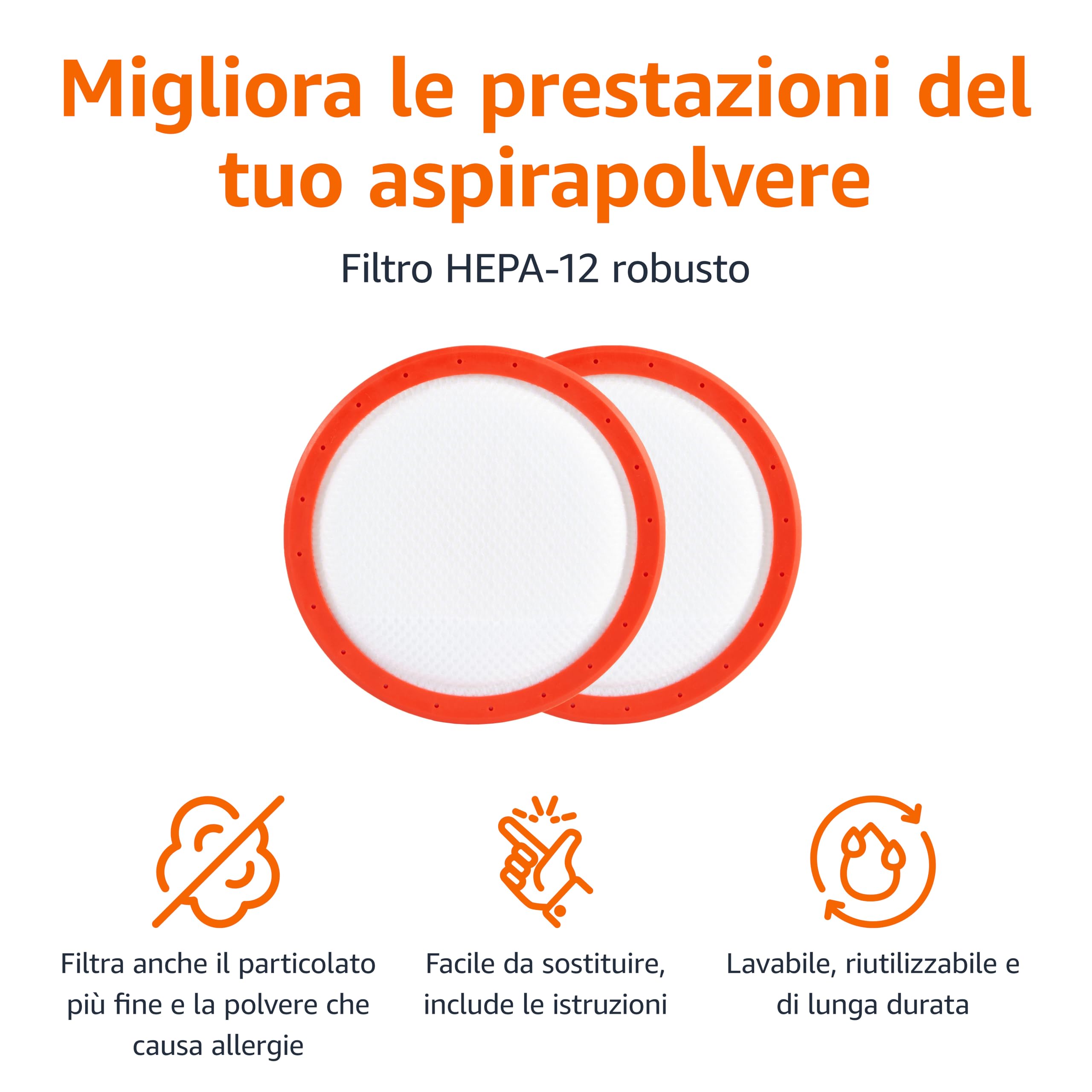 Amazon Basics Filtri Ricambio B0D6V6S9KX aspirapolvere 2 pezzi lavabili