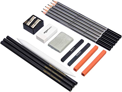 Amazon Basics Set Disegno Carboncino 17 pezzi grafite e carboncini