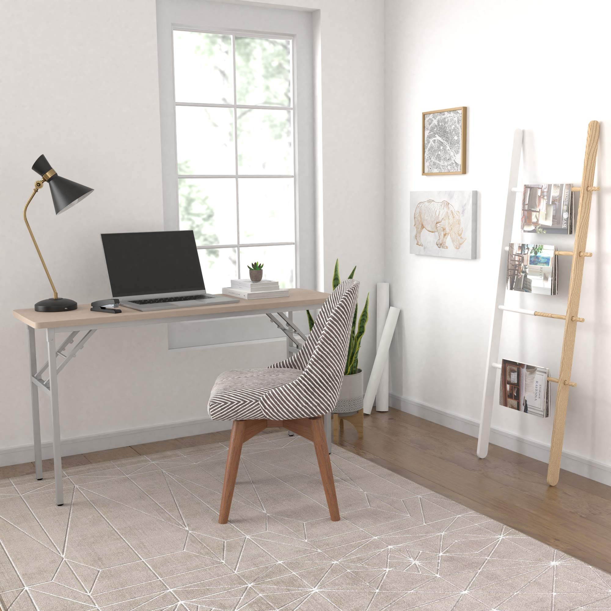 Amazon Basics Tavolo Pieghevole 140 cm Rovere Gambe Bianche
