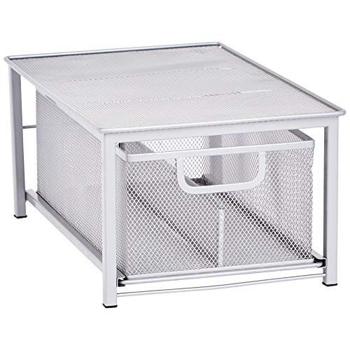 AmazonBasics Mensola Rete Argentata con 2 Cestelli Estraibili