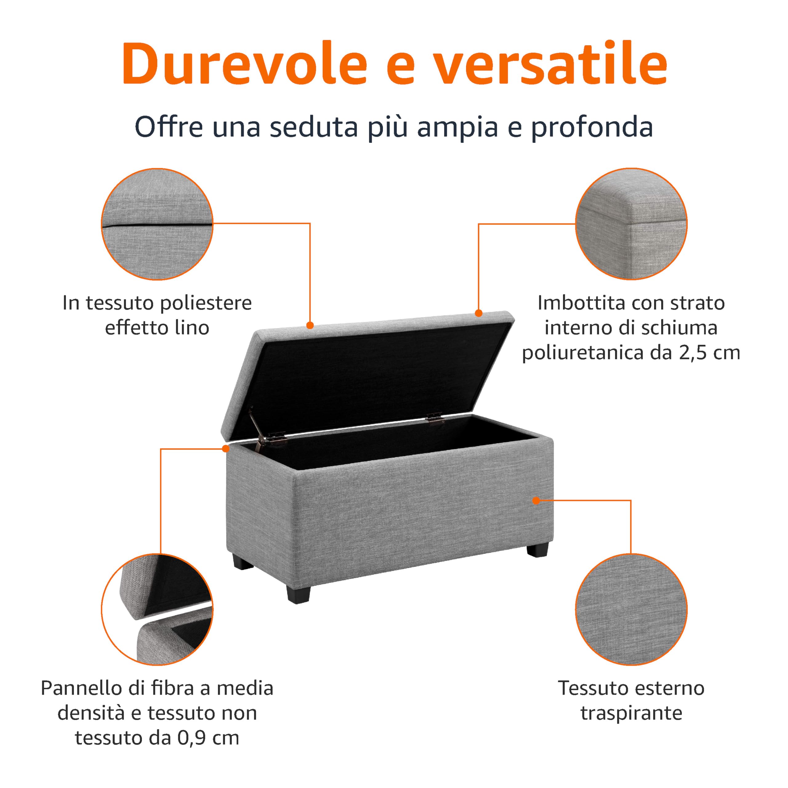 Amazon Basics Panca Contenitore Grigio Chiaro 91 cm in Tessuto