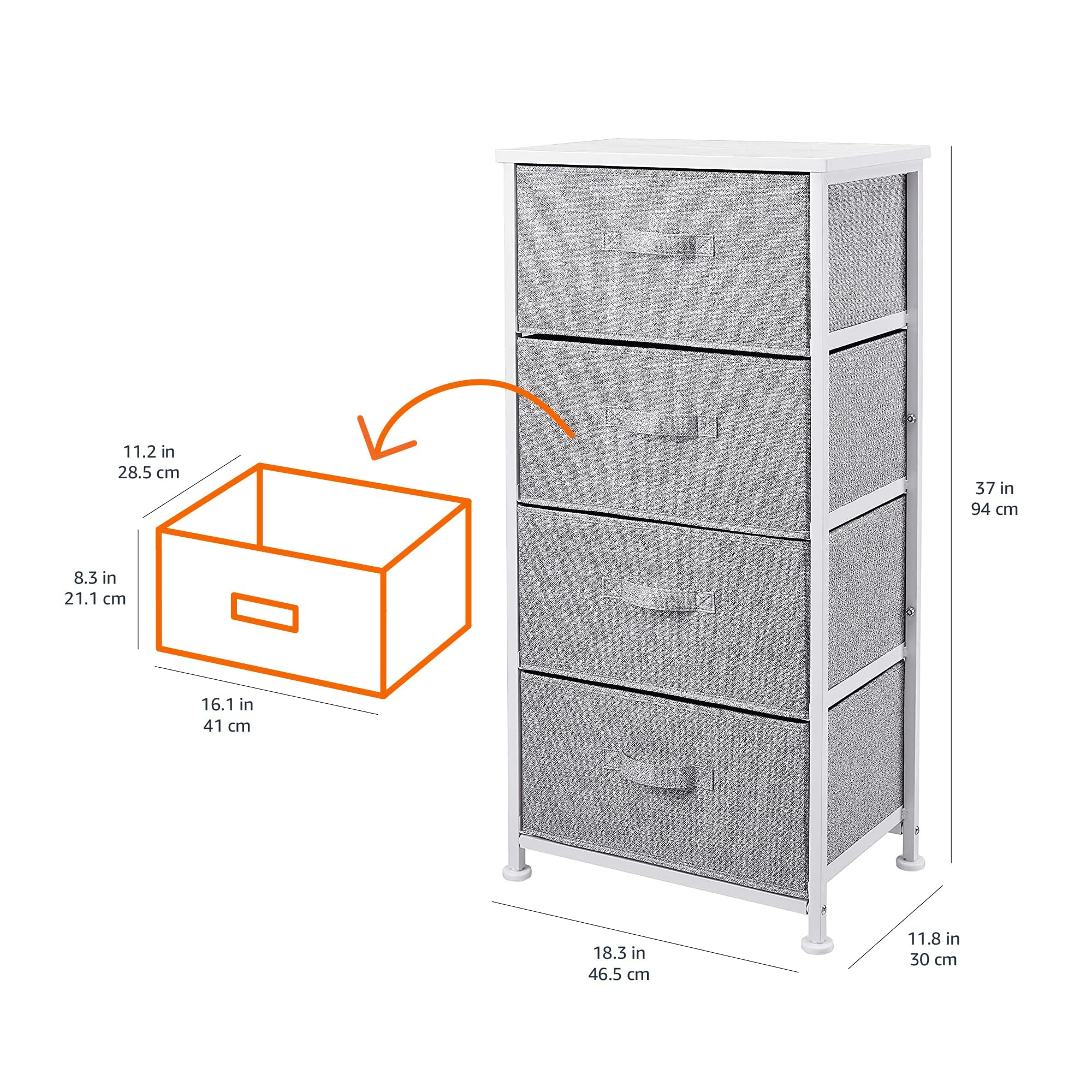 Amazon Basics Cassettiera 4 Cassetti Tessuto Bianco salvaspazio