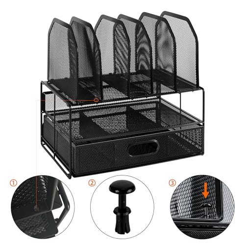 Amazon Basics Organizer Scrivania Rete Nero con Cassetto