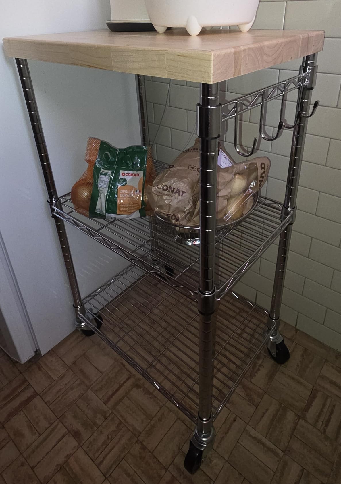 AmazonBasics scaffale cucina 3 ripiani ruote 53 x 38 x 92 cm