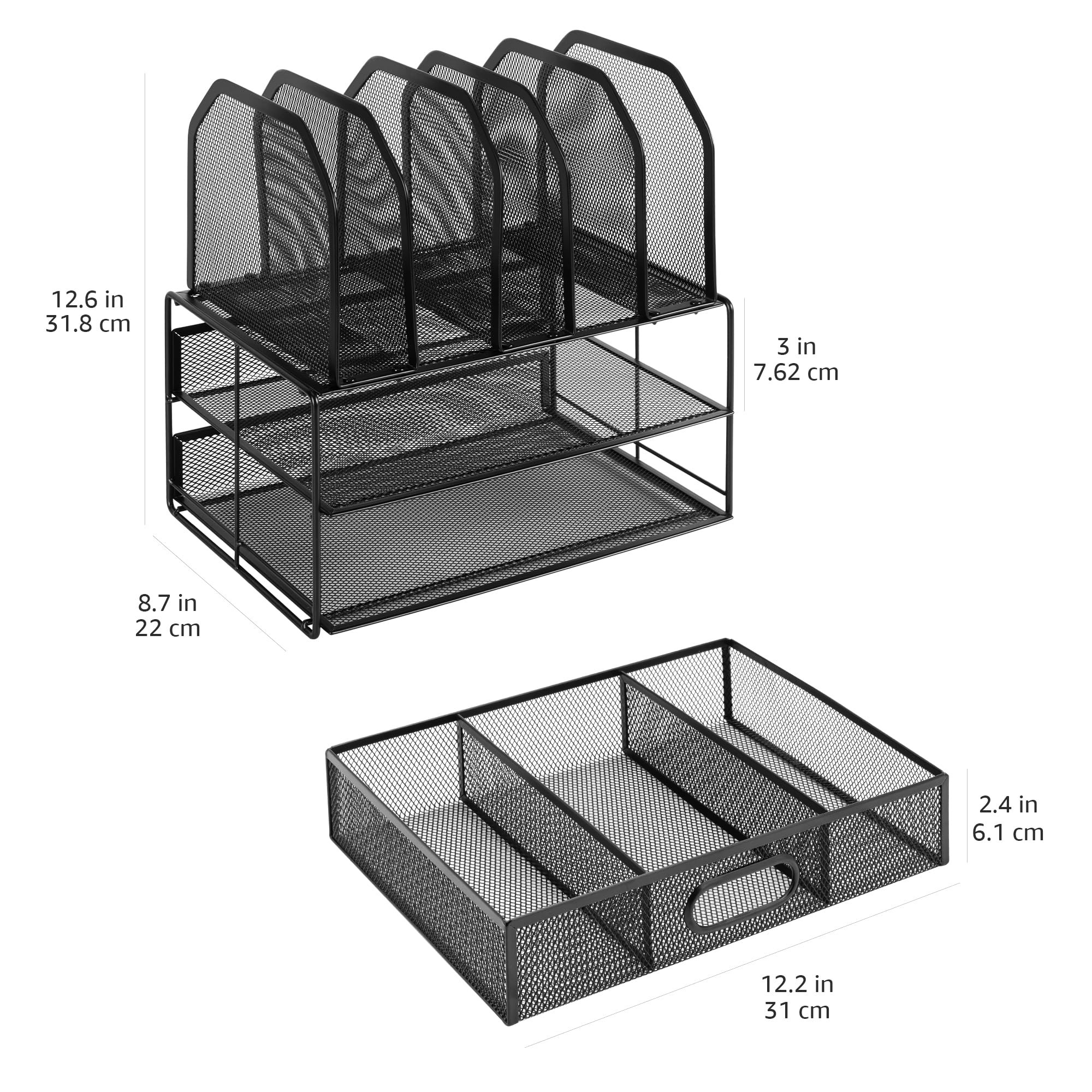 Amazon Basics Organizer Scrivania Rete Nero con Cassetto