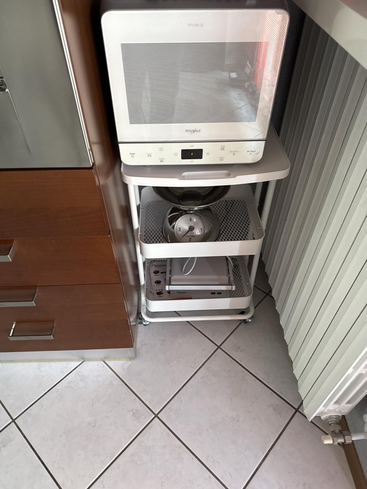 AmazonBasics Carrello Cucina Metallo 2 Cesti Bianco con Ruote