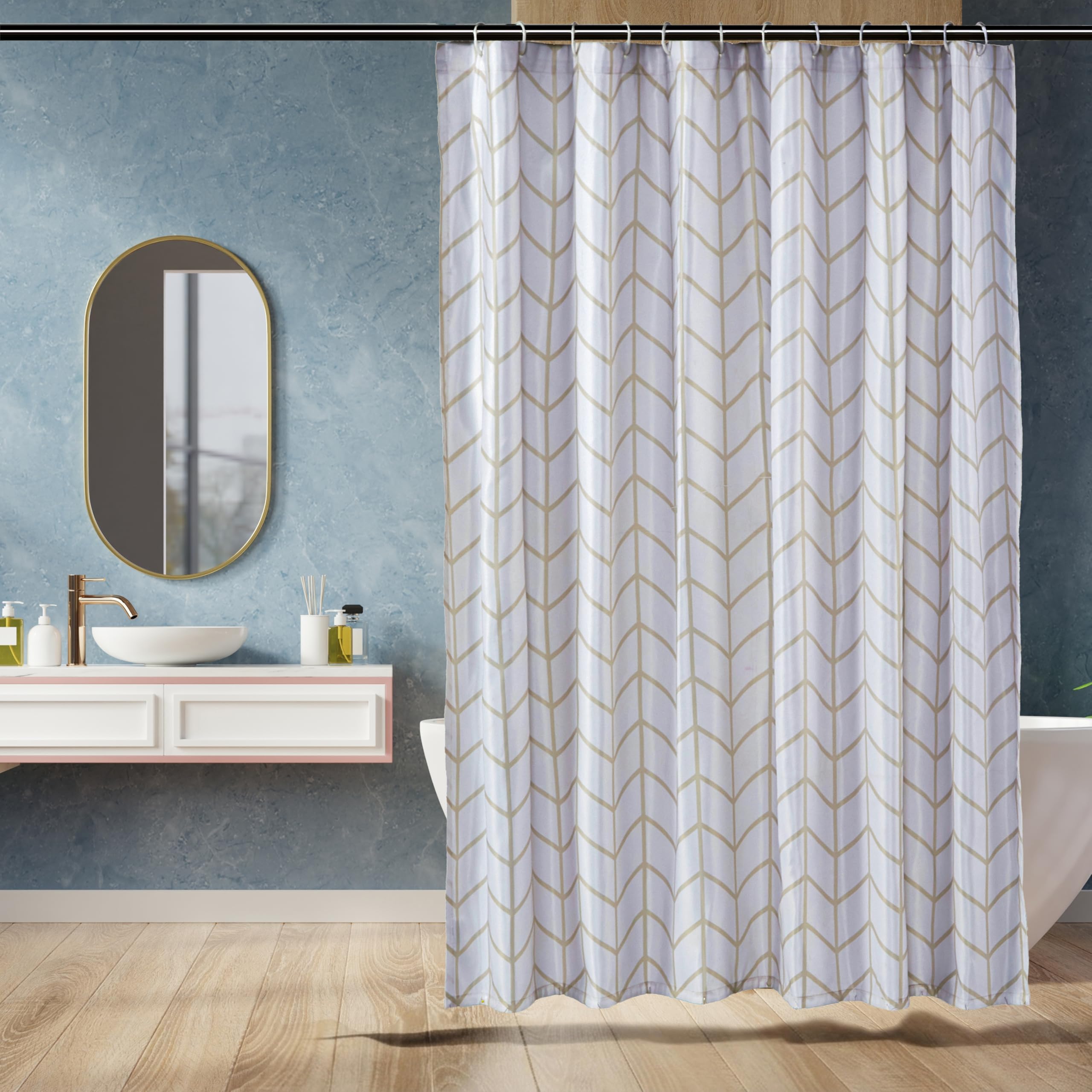 AmazonBasics Tenda Doccia Tessuto 183x183 cm Spina Pesce