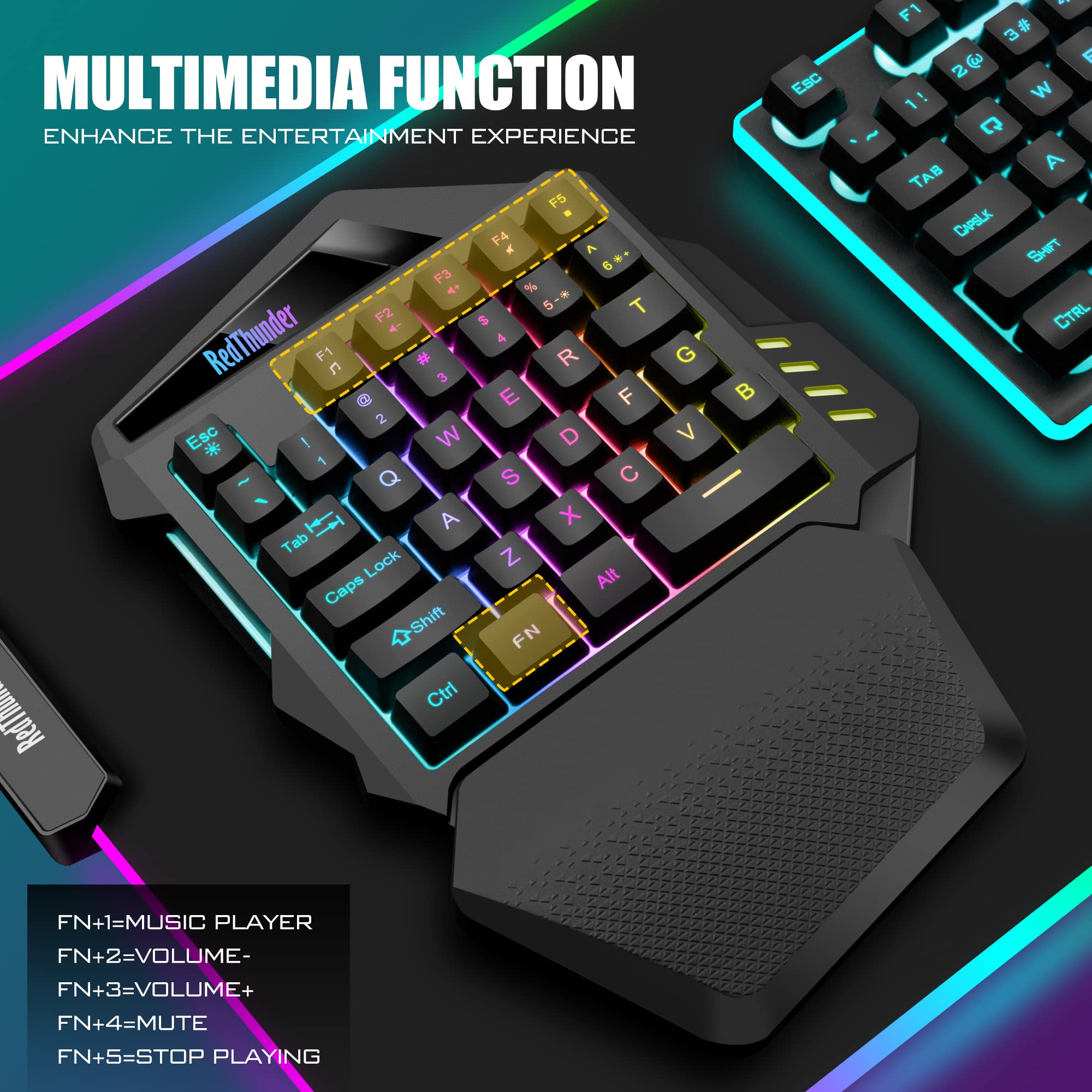 RedThunder G60 Tastiera Gaming a Una Mano Wireless Nera RGB