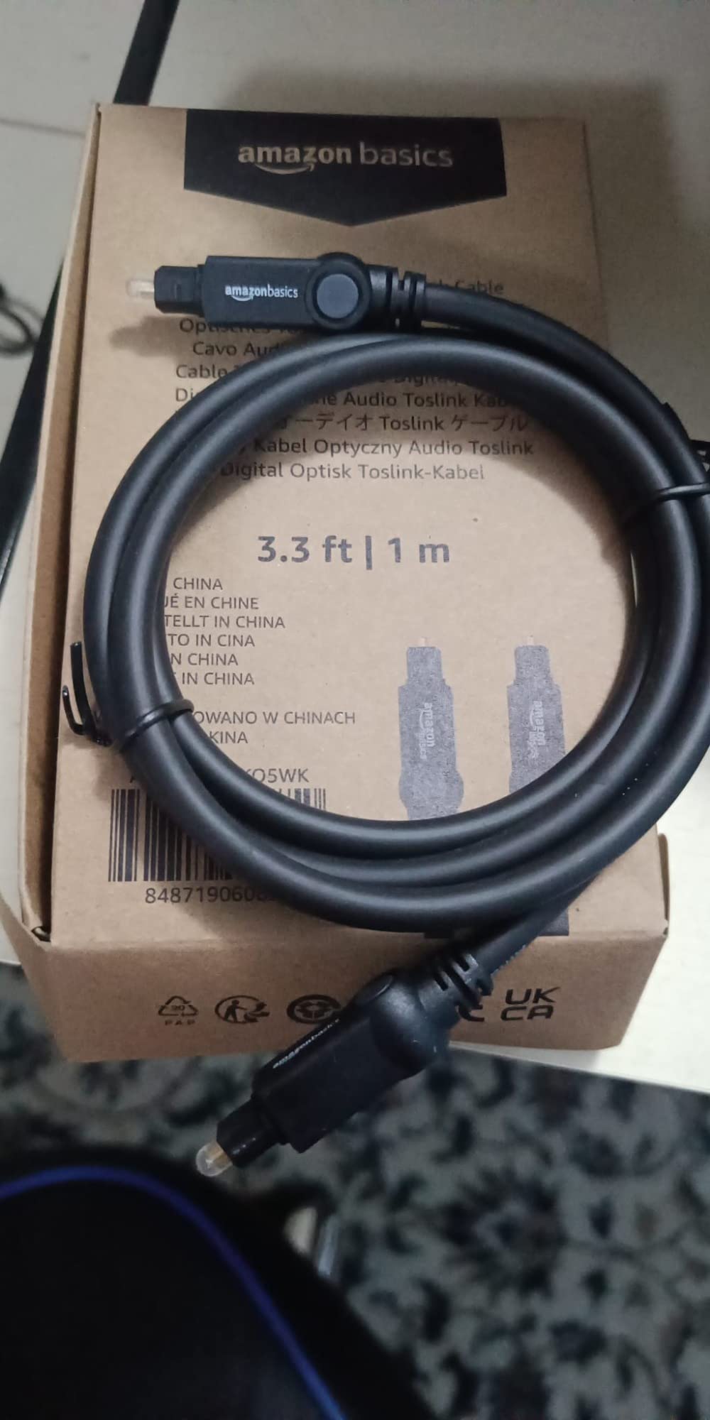 Amazon Basics Cavo Ottico Toslink 1 m Nero Audio Digitale