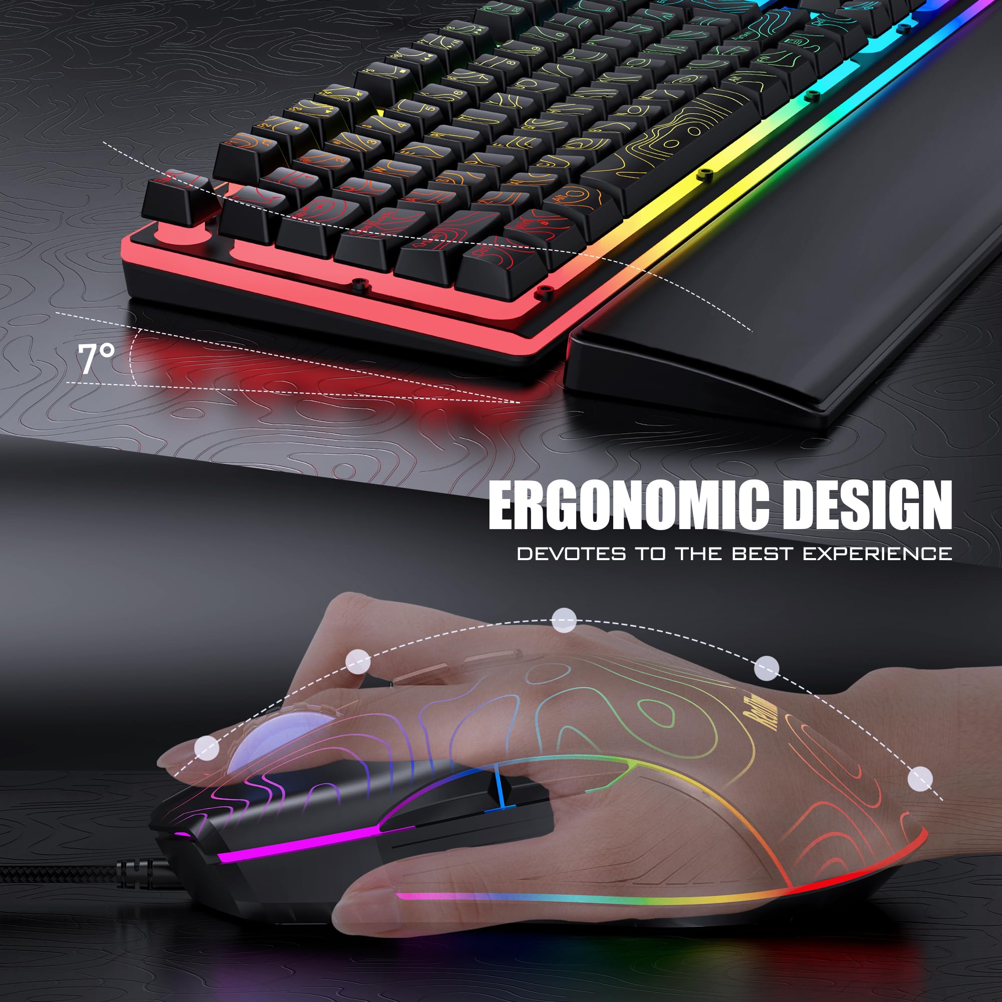RedThunder K10 Tastiera Mouse Gaming RGB Poggiapolsi