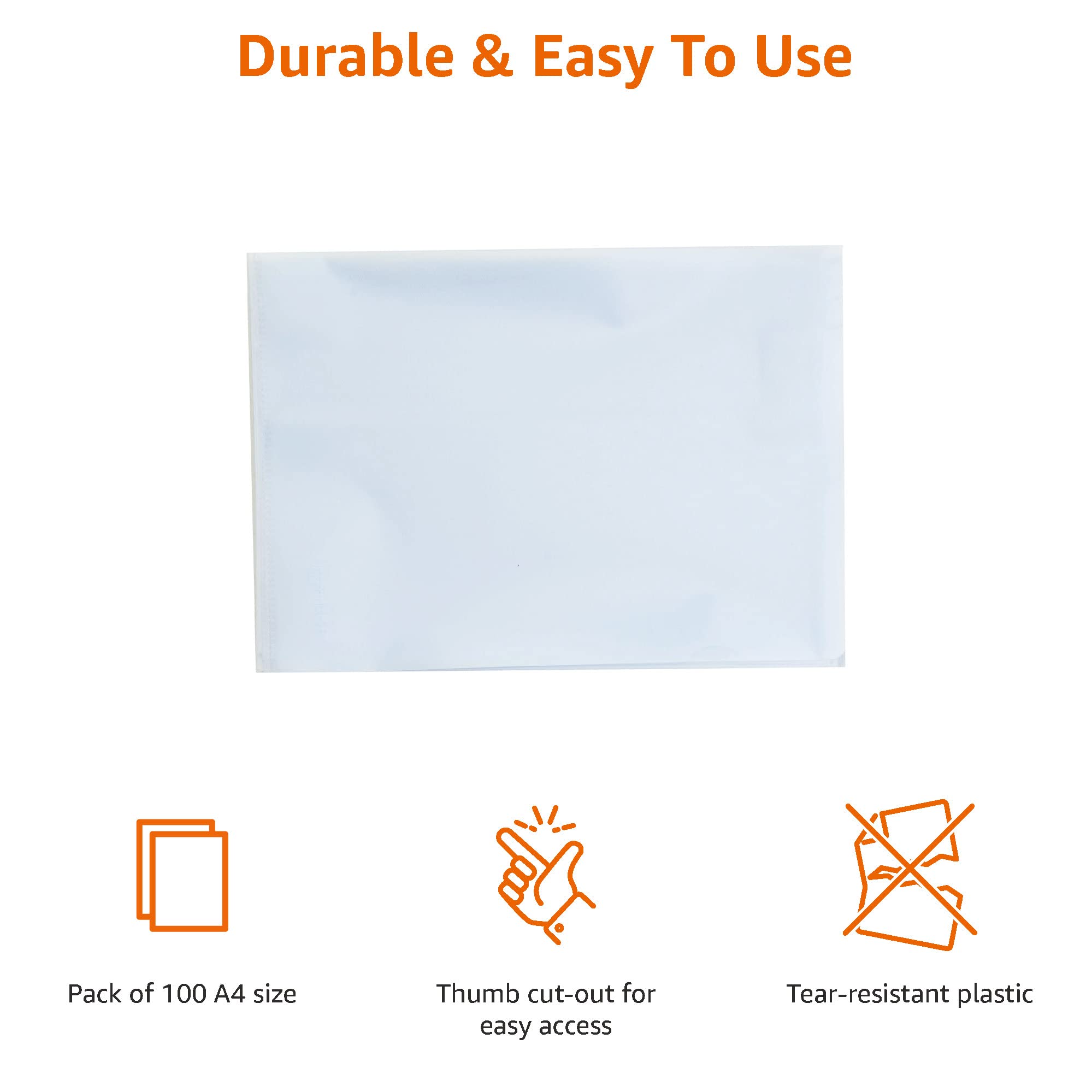 AmazonBasics Cartellina Portadocumenti A4 90 Micron 100 Pezzi Antiriflesso