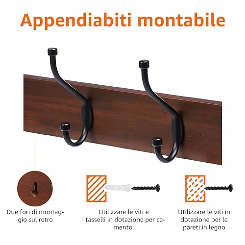 Amazon Basics Appendiabiti da Parete Legno Noce Chiaro 1 pezzo