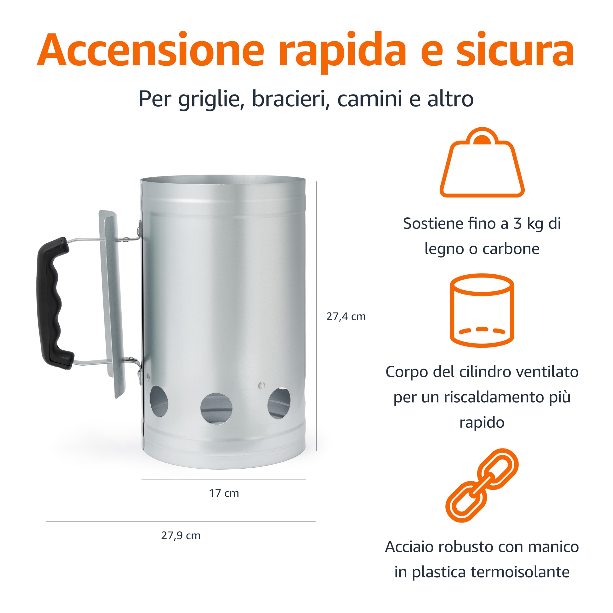AmazonBasics Ciminiera di Accensione Carbone Barbecue 3 kg