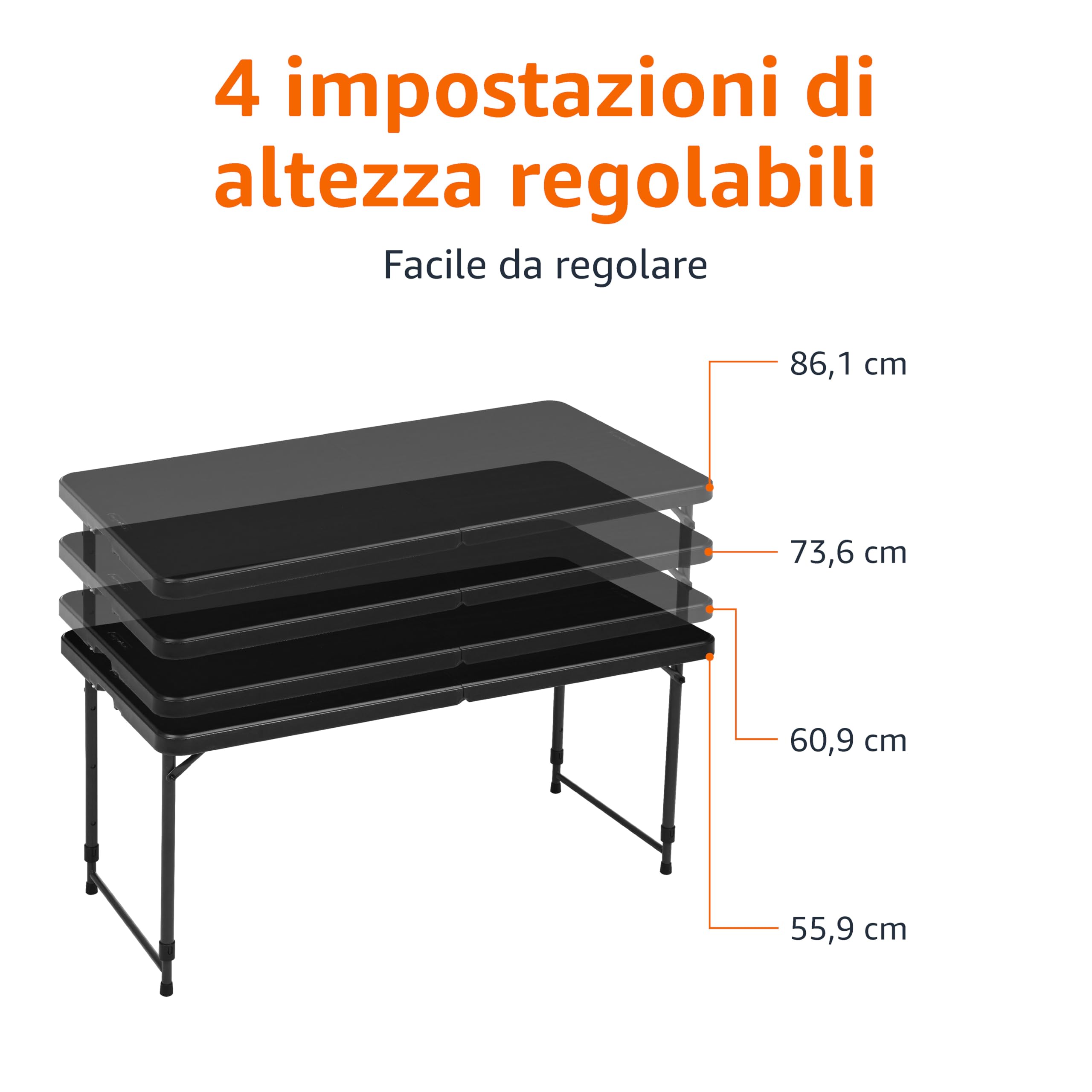 AmazonBasics Tavolo Pieghevole 121 cm Nero Altezza Regolabile