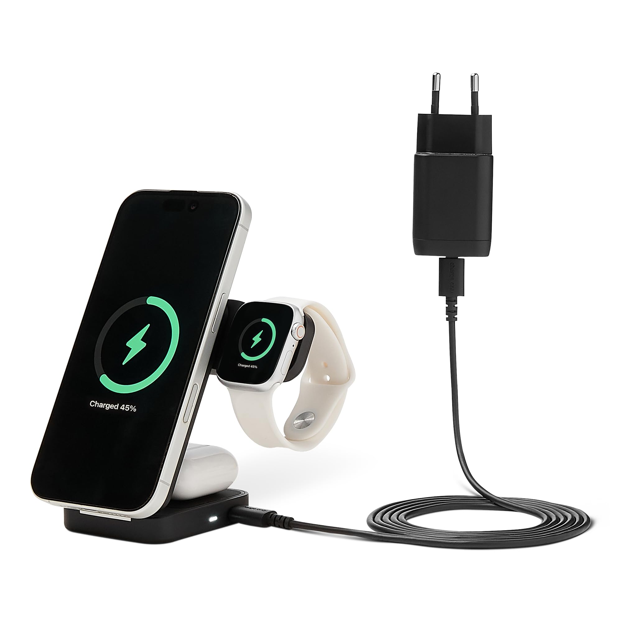 Amazon Basics Stazione Ricarica Wireless 3 in 1 Qi2.2 25W Bianco